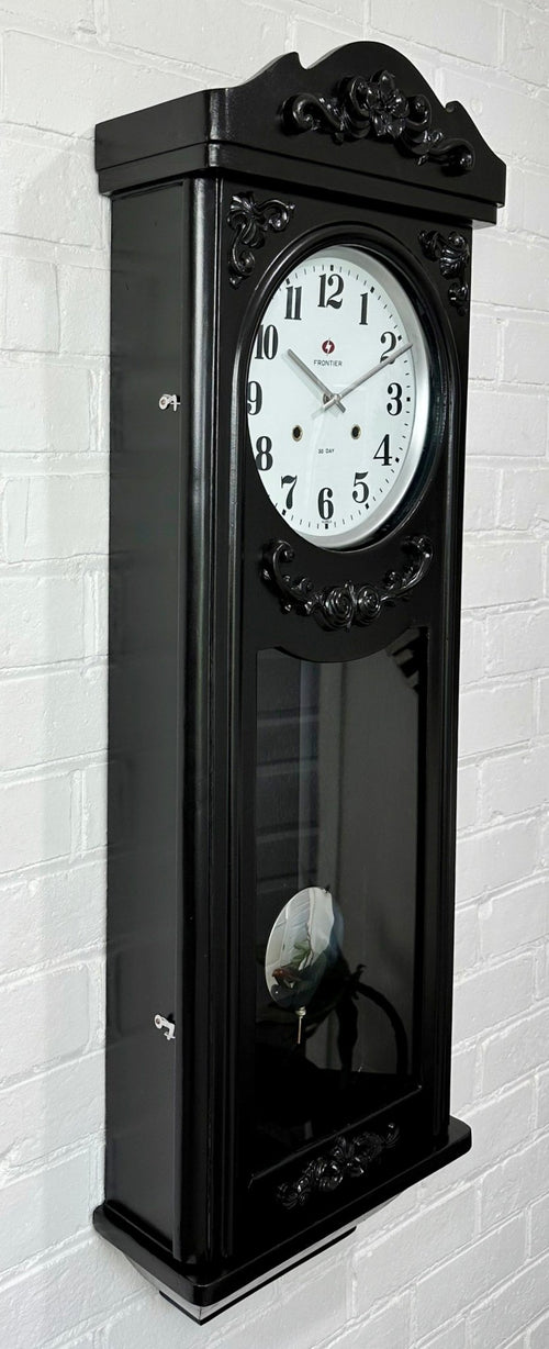 Vintage Frontier Quartz Black Pendulum Wall Clock | Adelaide Clocks
