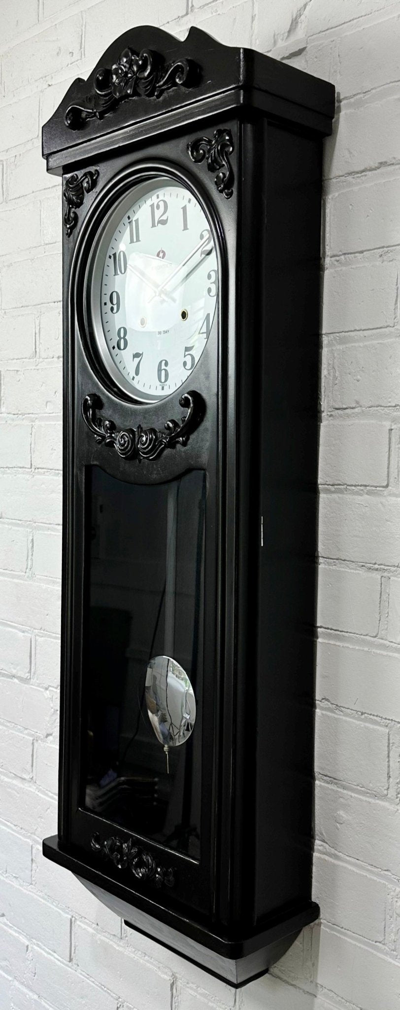 Vintage Frontier Quartz Black Pendulum Wall Clock | Adelaide Clocks