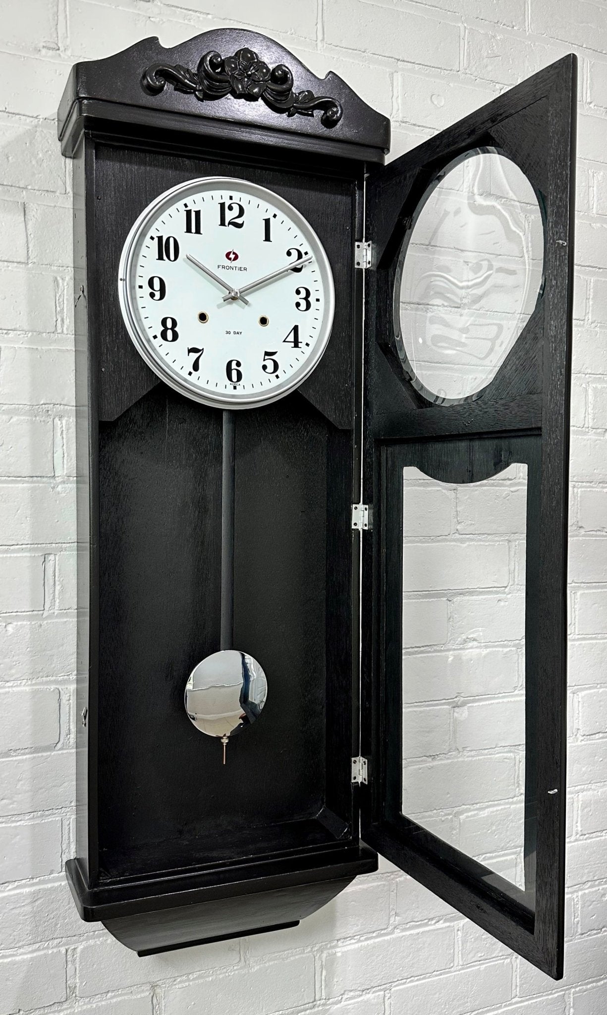 Vintage Frontier Quartz Black Pendulum Wall Clock | Adelaide Clocks