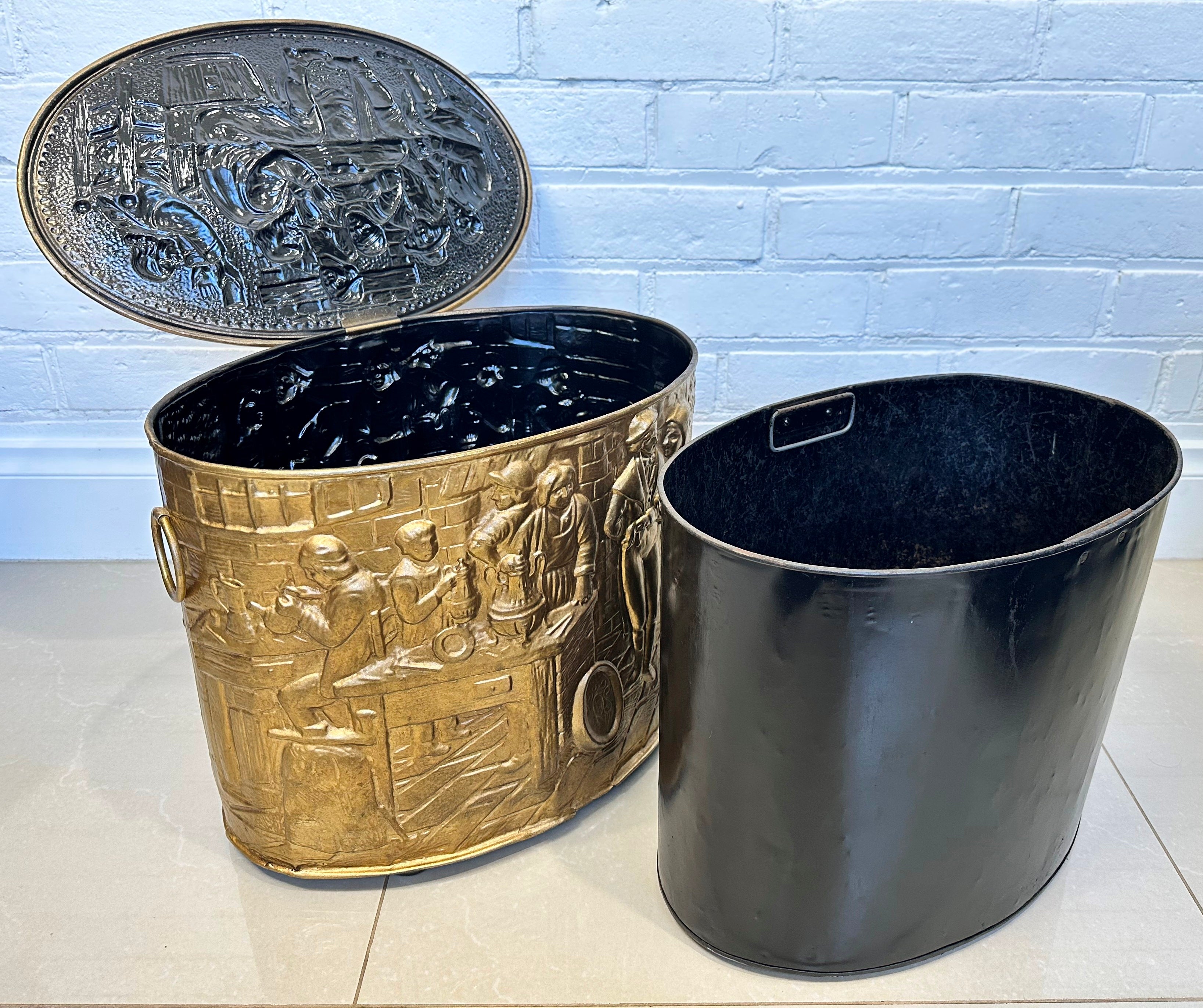 Vintage Embossed Coal Scuttle Fire Box | Adelaide Clocks