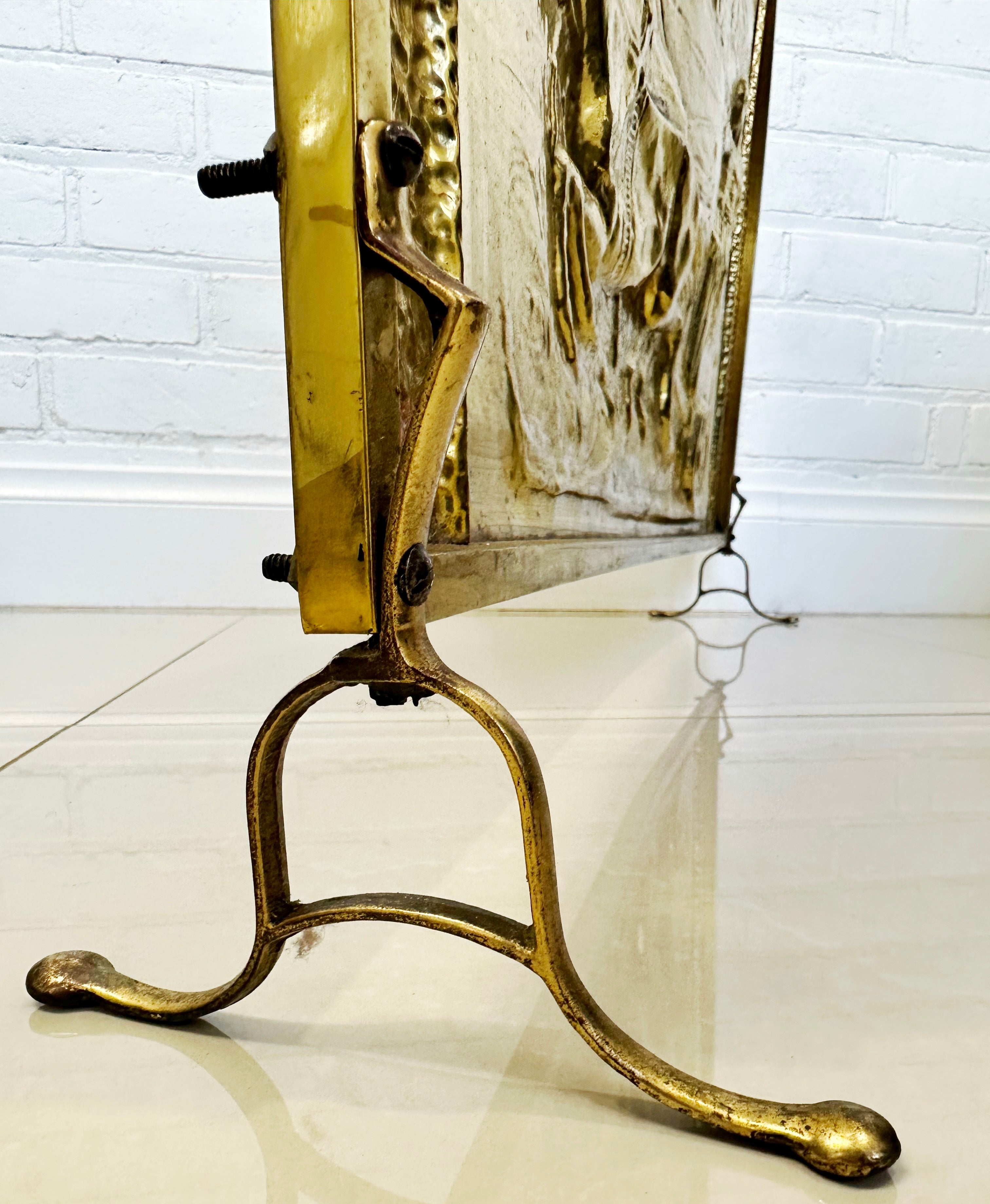 Vintage Brass Horse Chariot Embossed Fire Screen Guard | eXibit collection