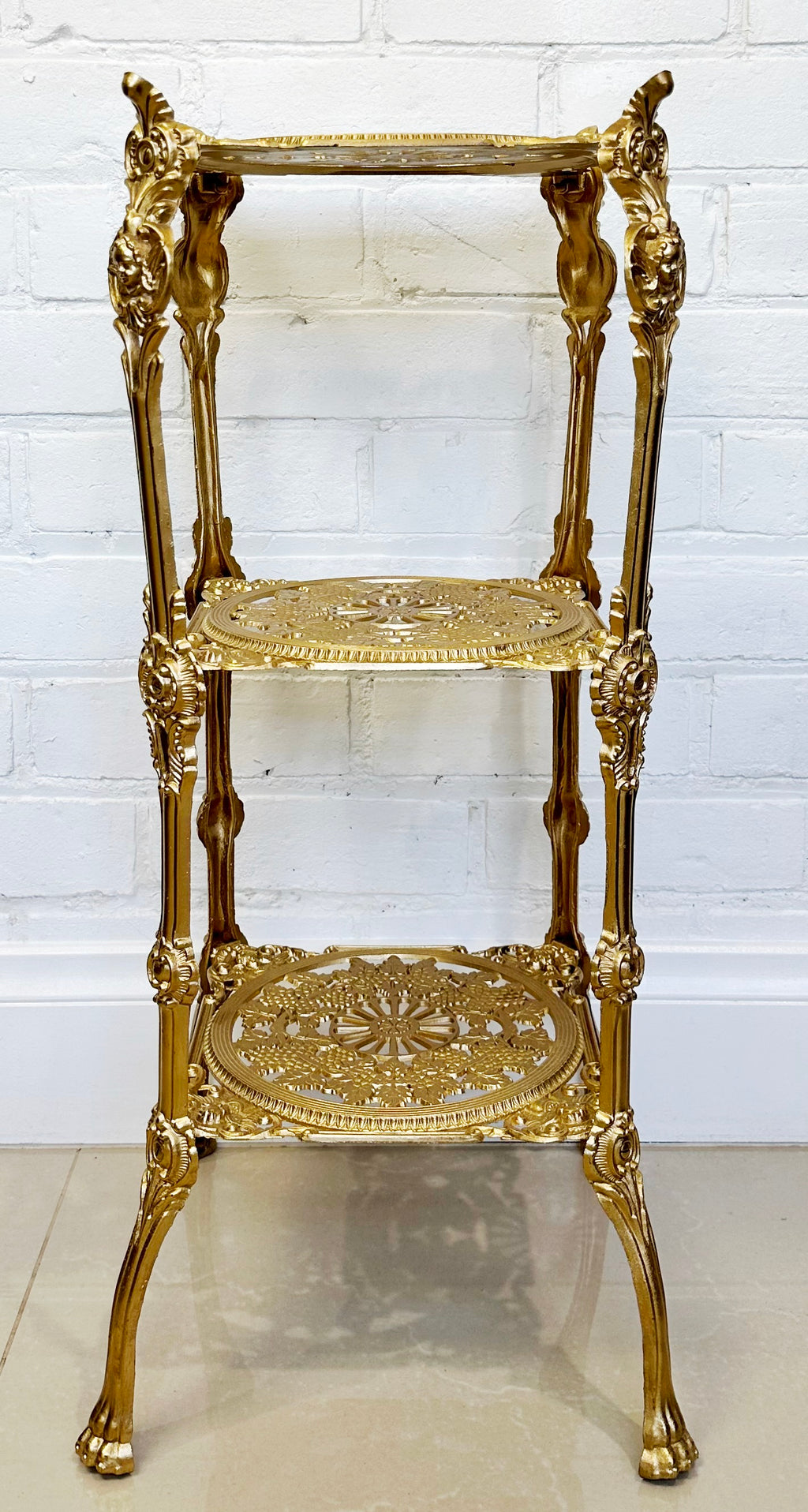 Vintage Cast Iron 3x Tier Gold Planter Stand | Adelaide Clocks
