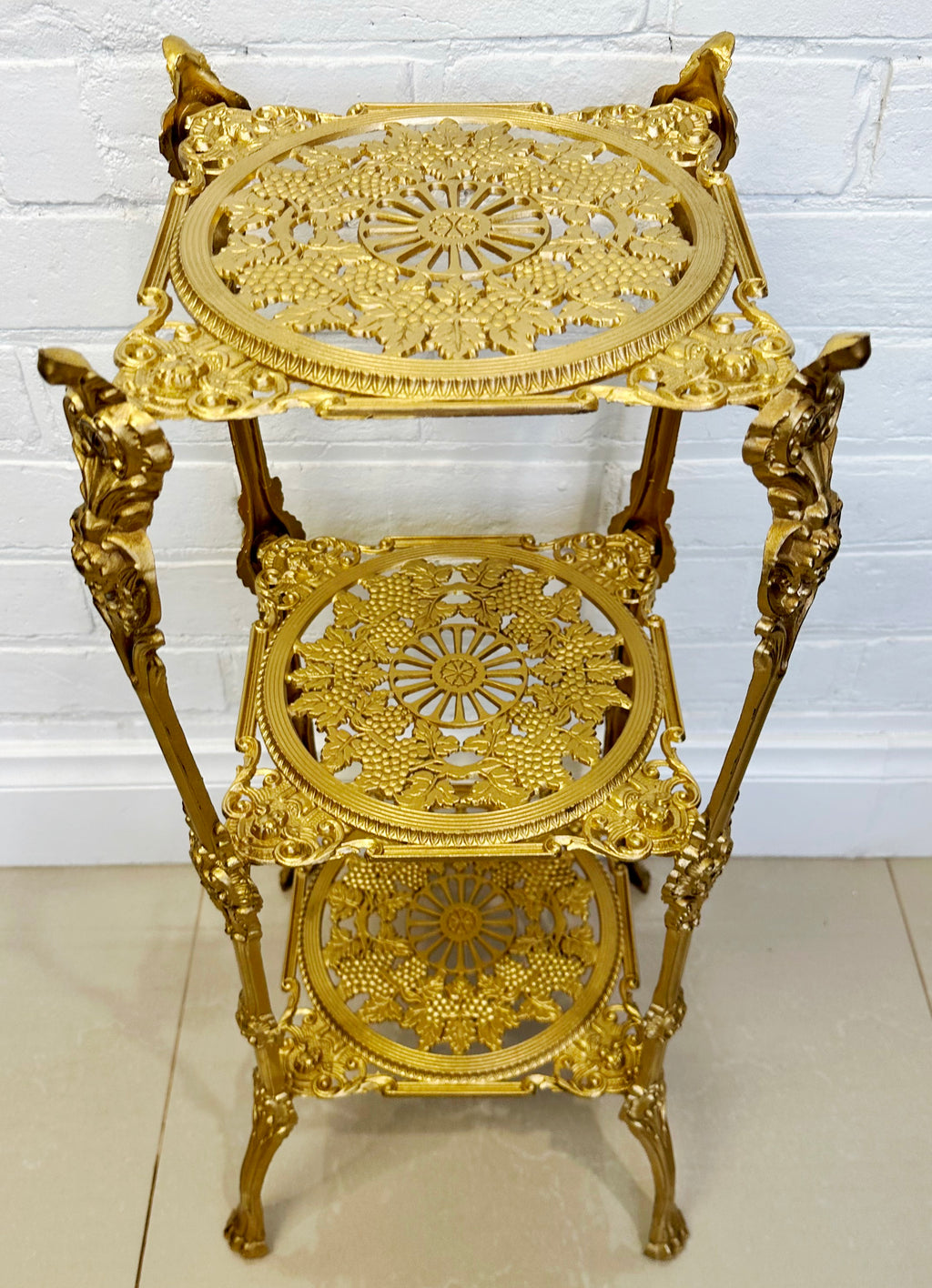 Vintage Cast Iron 3x Tier Gold Planter Stand | Adelaide Clocks