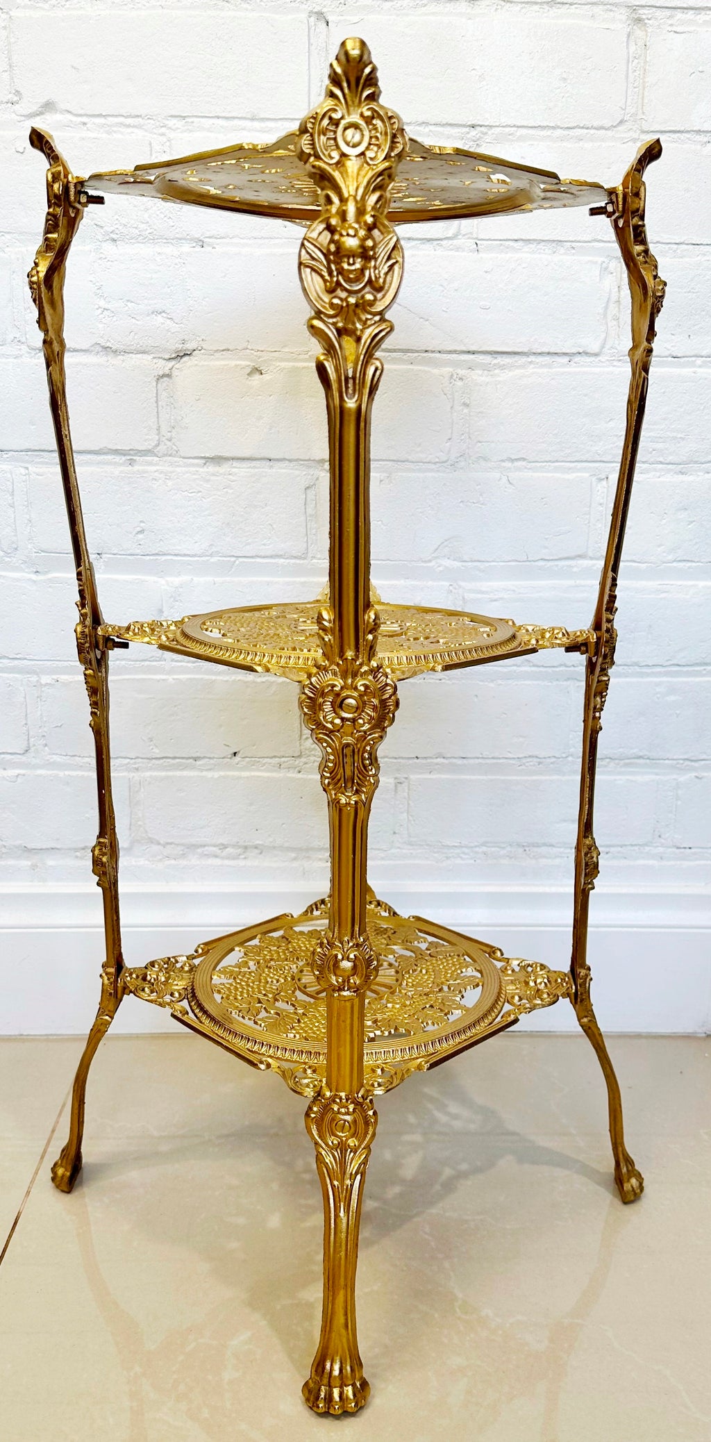 Vintage Cast Iron 3x Tier Gold Planter Stand | Adelaide Clocks
