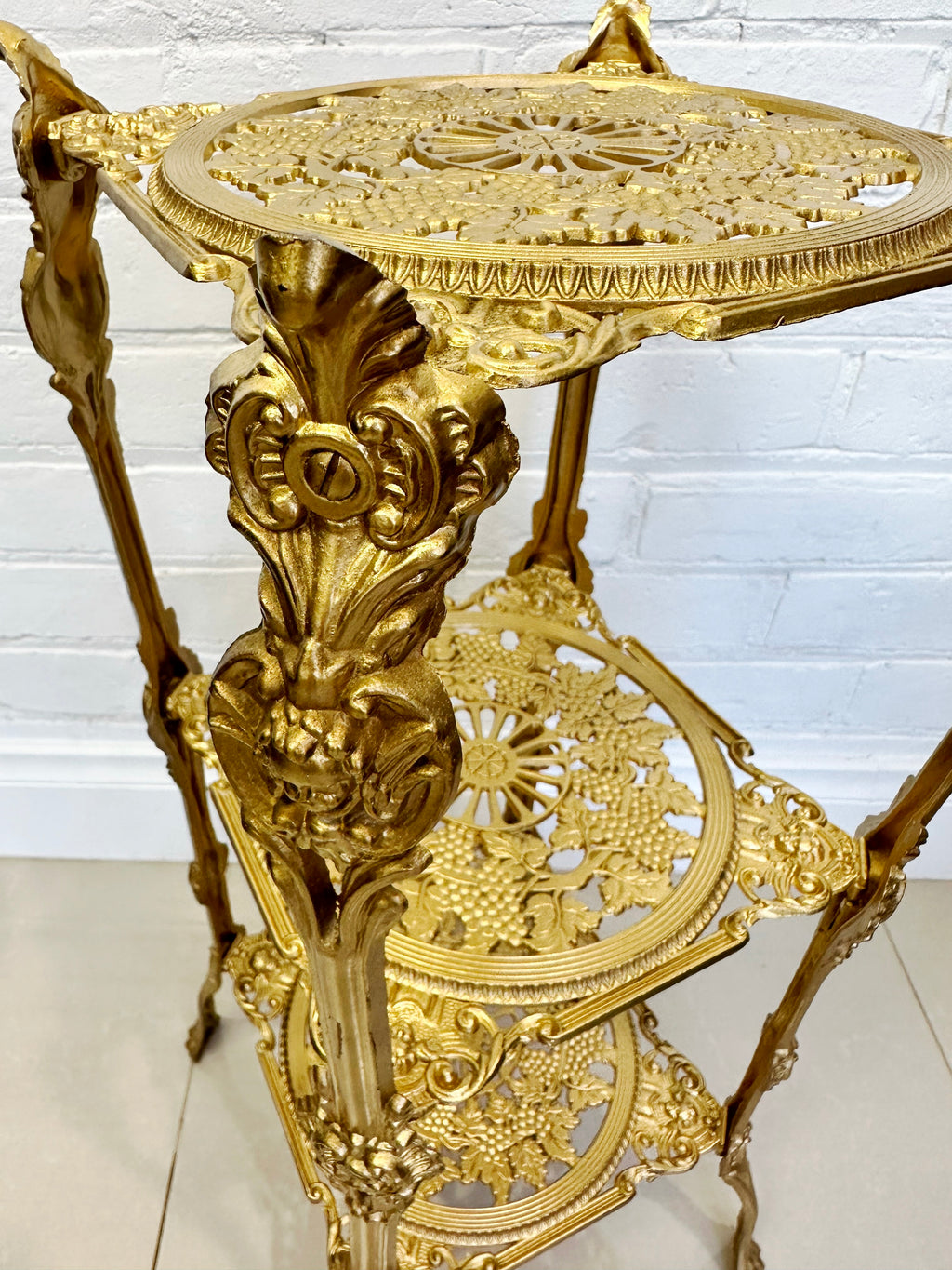 Vintage Cast Iron 3x Tier Gold Planter Stand | Adelaide Clocks
