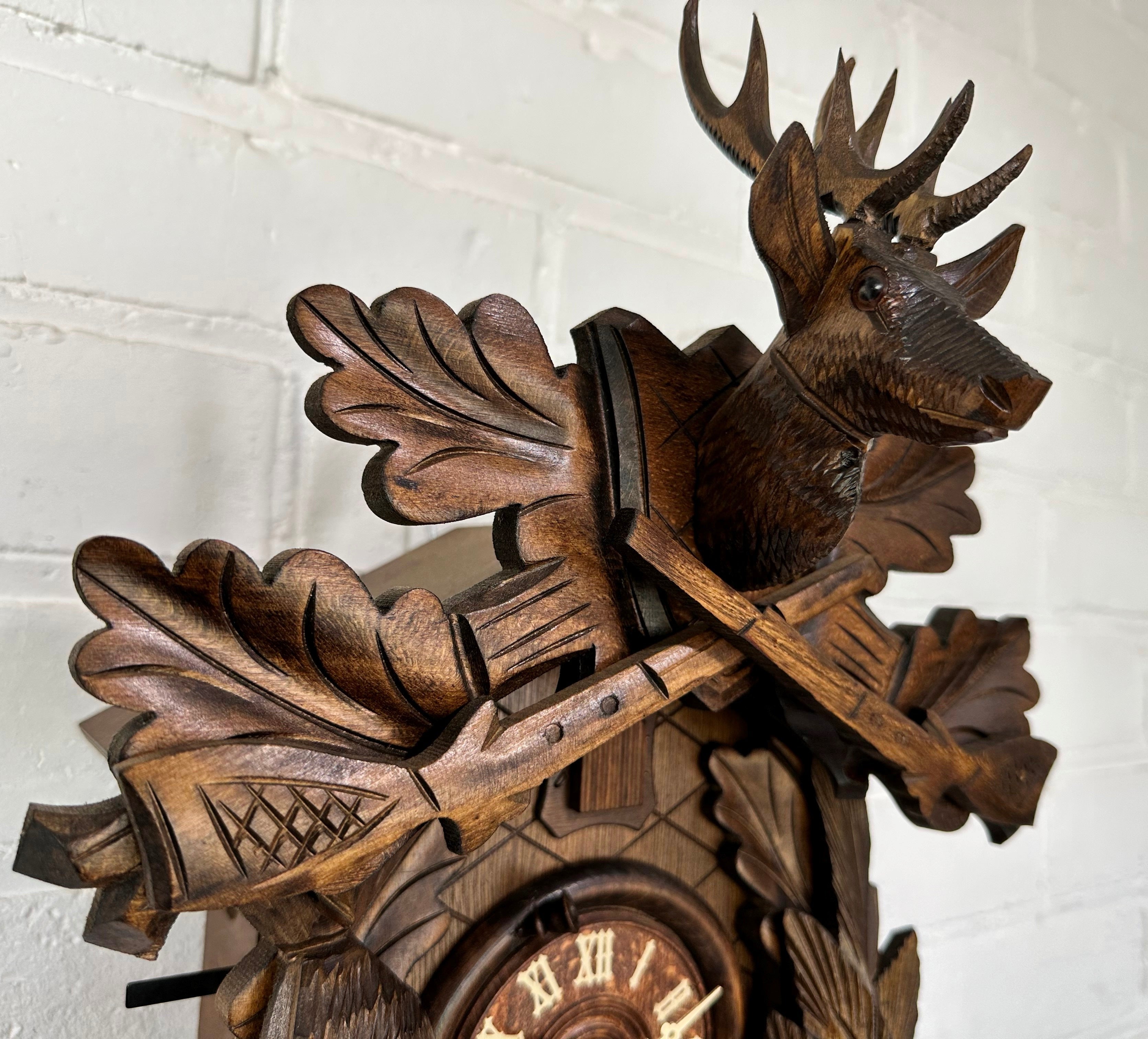 VIntage Black Forest Hunters Musical Bird Chime Cuckoo Wall Clock ...
