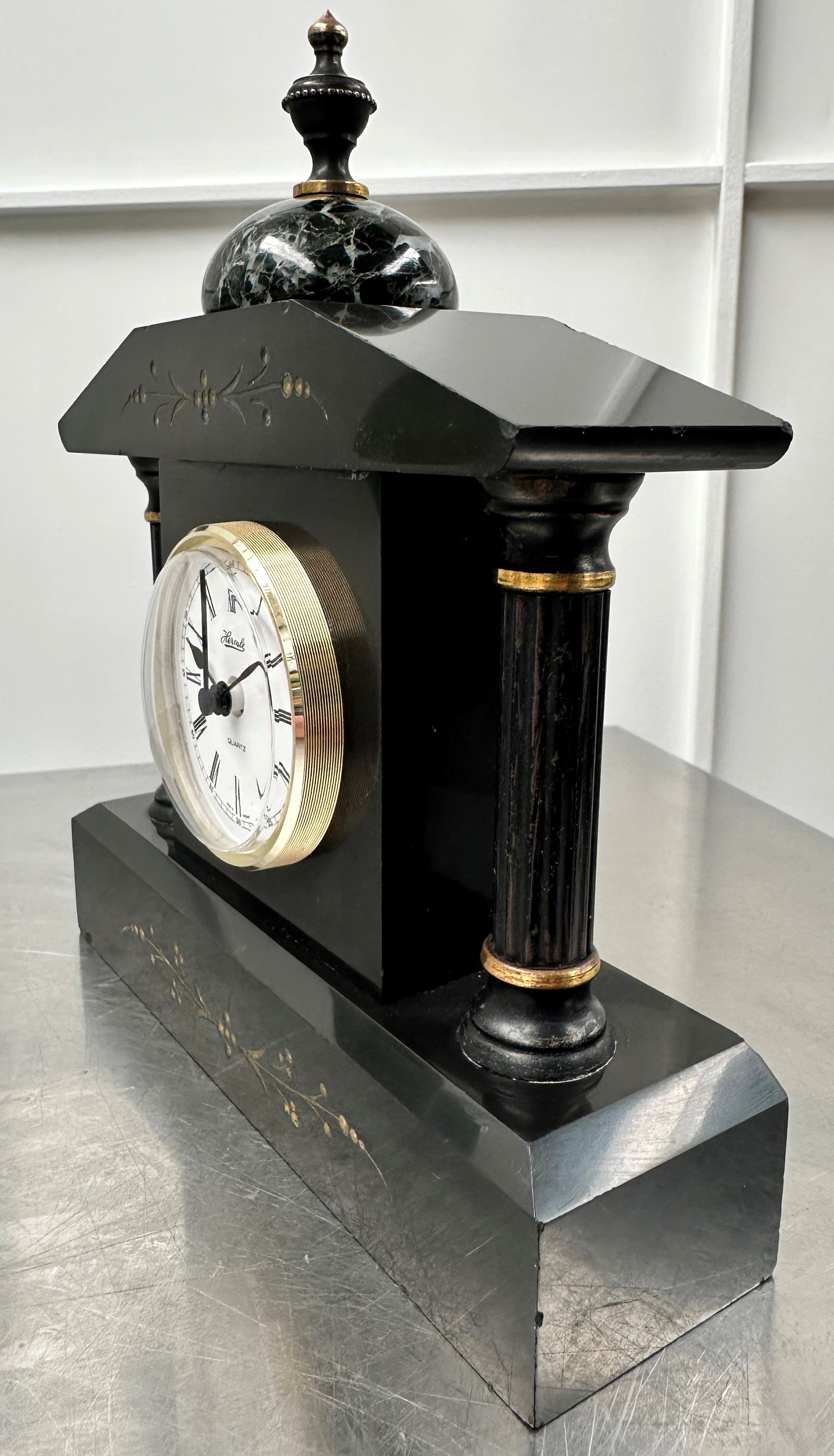 Vintage Slate & Marble Petite Mantel Clock with Hermle Quartz Mechanism | Adelaide Clocks