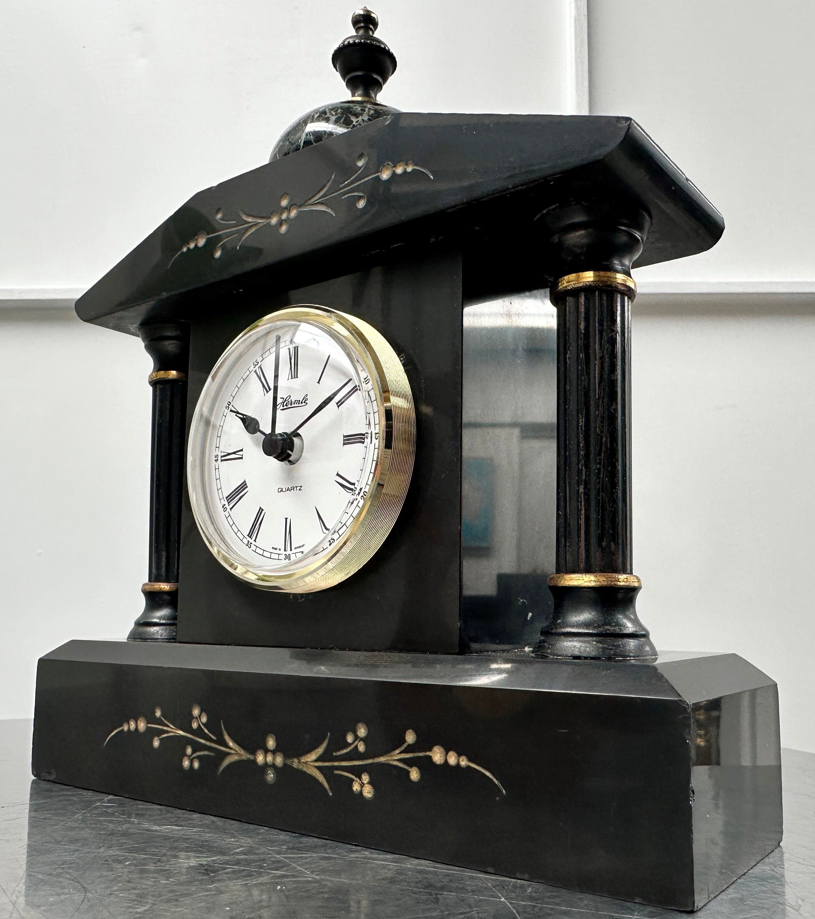 Vintage Slate & Marble Petite Mantel Clock with Hermle Quartz Mechanism | Adelaide Clocks