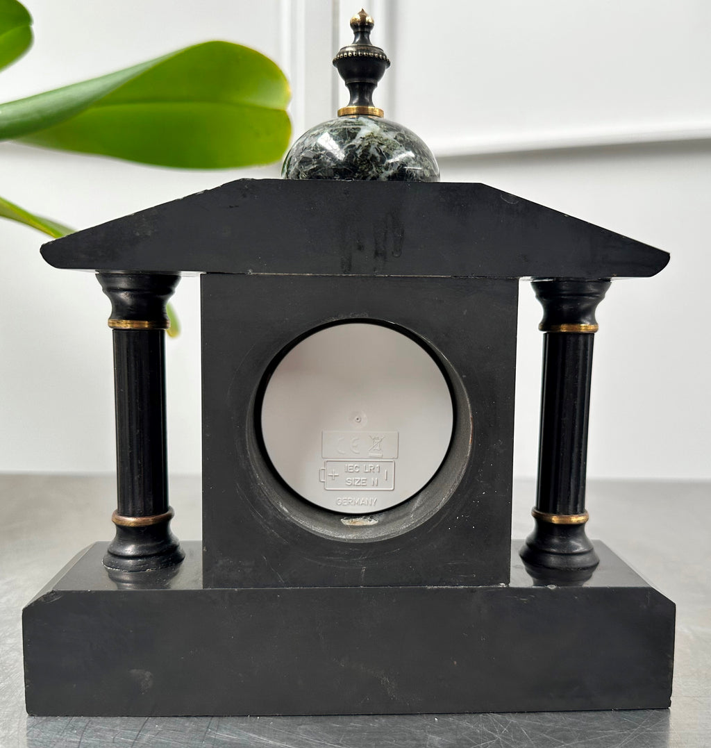 Vintage Slate & Marble Petite Mantel Clock with Hermle Quartz Mechanism | Adelaide Clocks