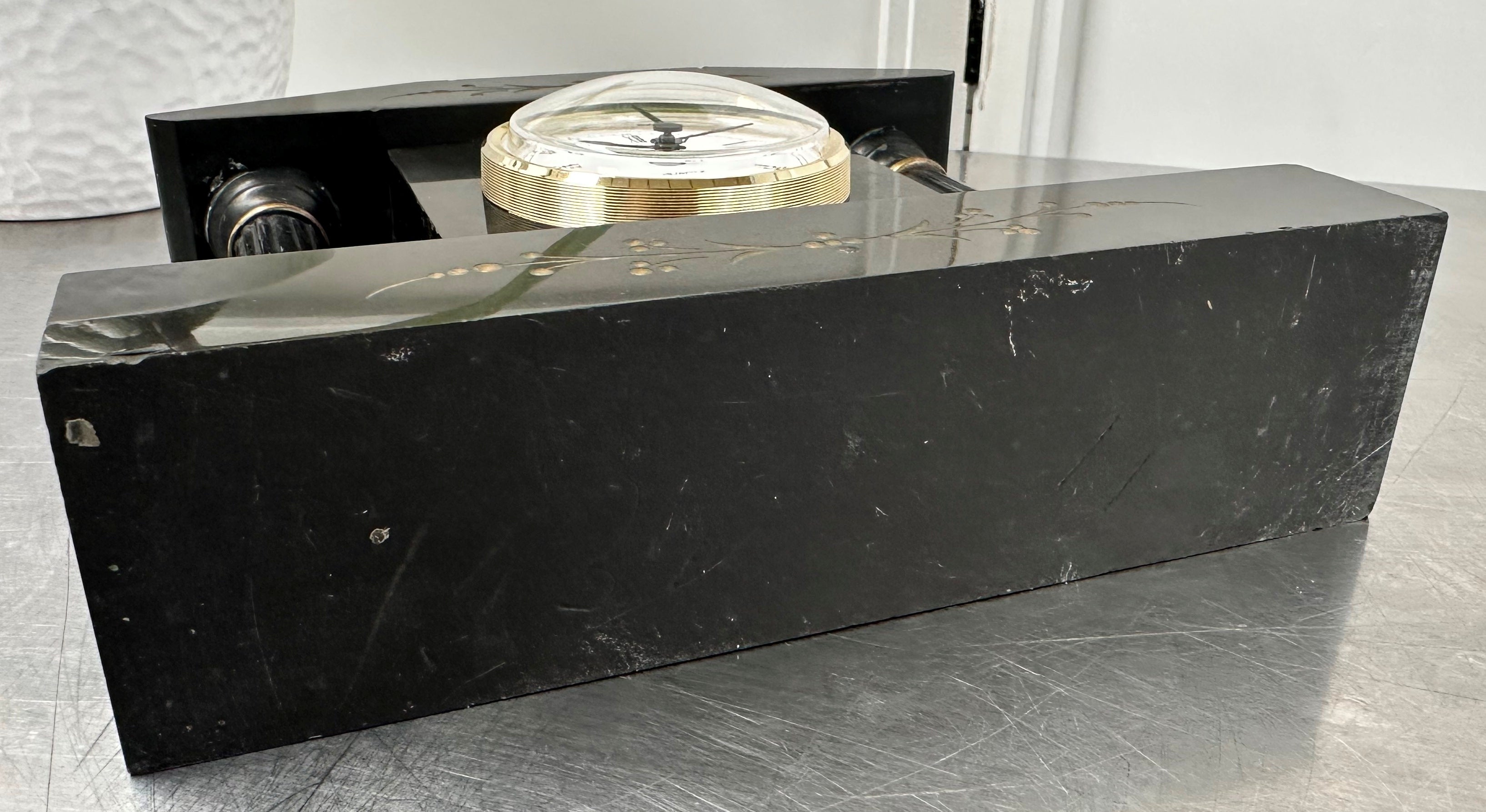 Vintage Slate & Marble Petite Mantel Clock with Hermle Quartz Mechanism | Adelaide Clocks