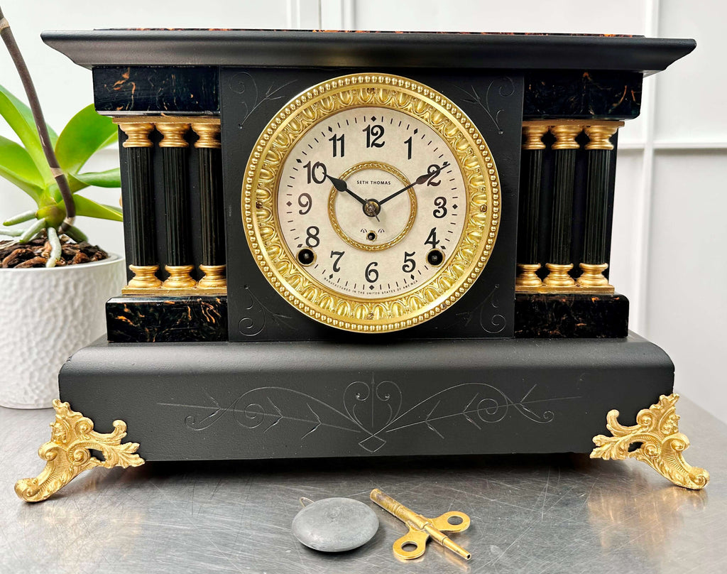 Antique Seth Thomas Hammer on Coil Strike Mantel Clock | Adelaide Clocks