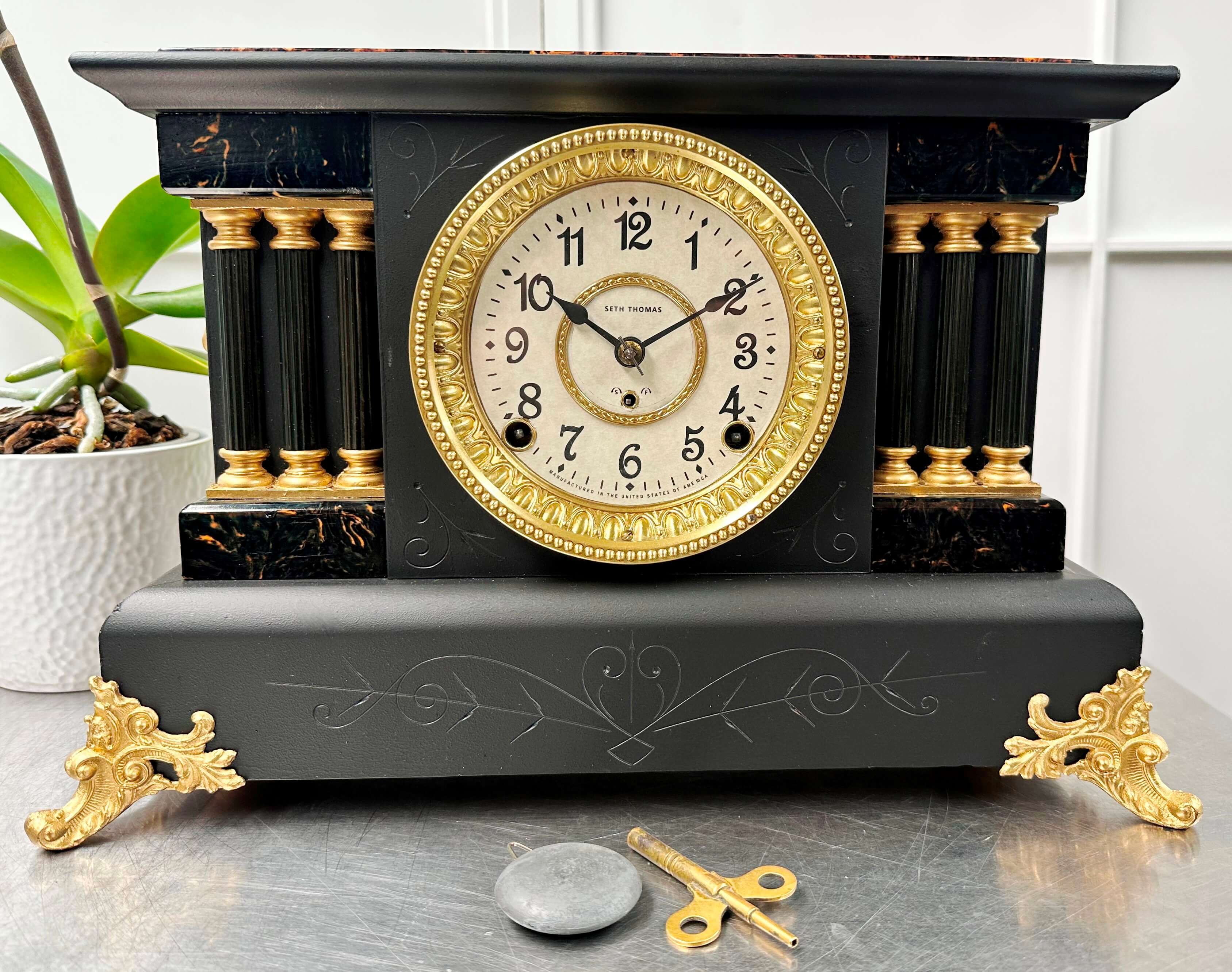 Antique Seth Thomas Hammer on Coil Strike Mantel Clock | Adelaide Clocks