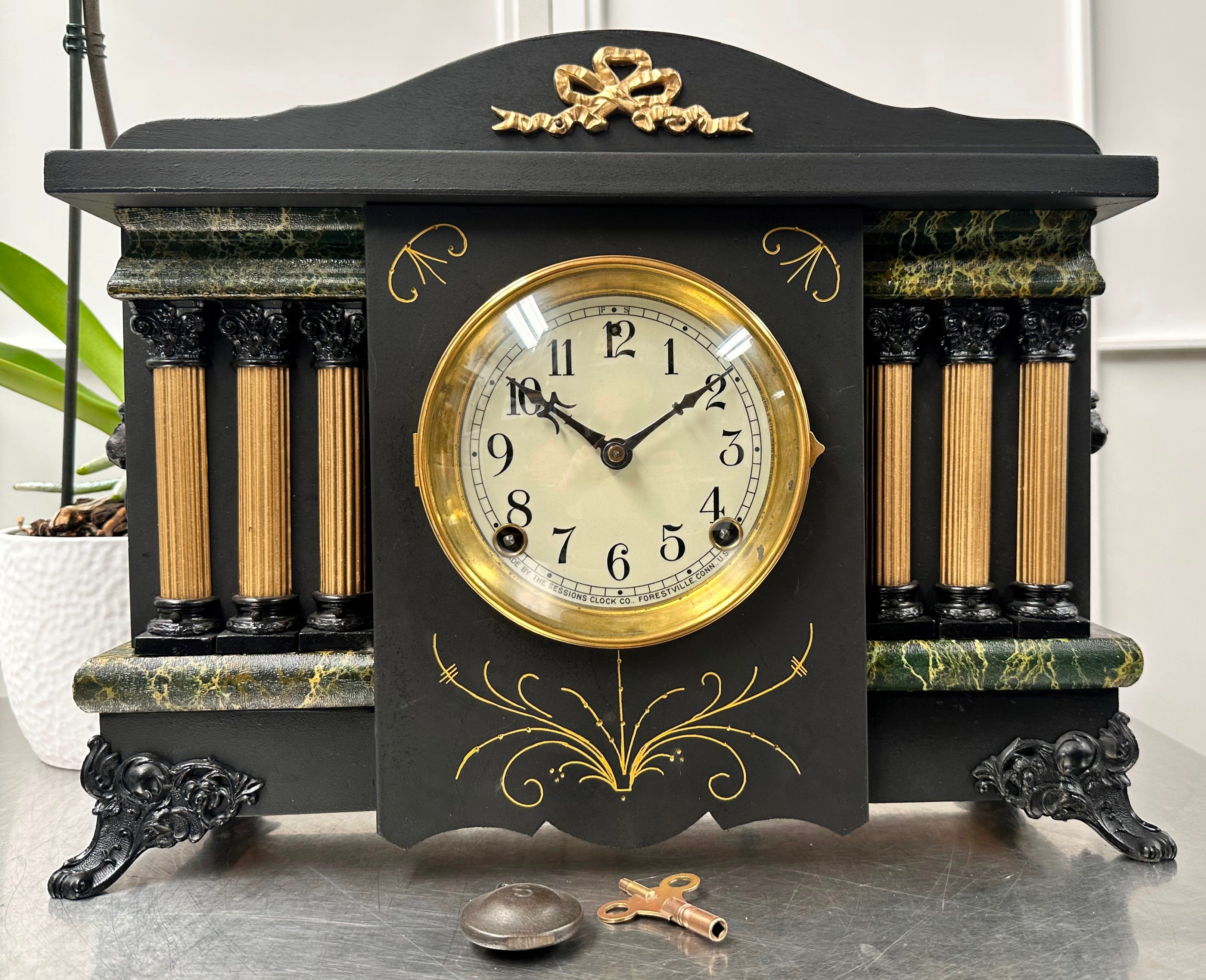 Antique Session Hammer on Bell and Coil Strike Mantel Clock | Adelaide Clocks