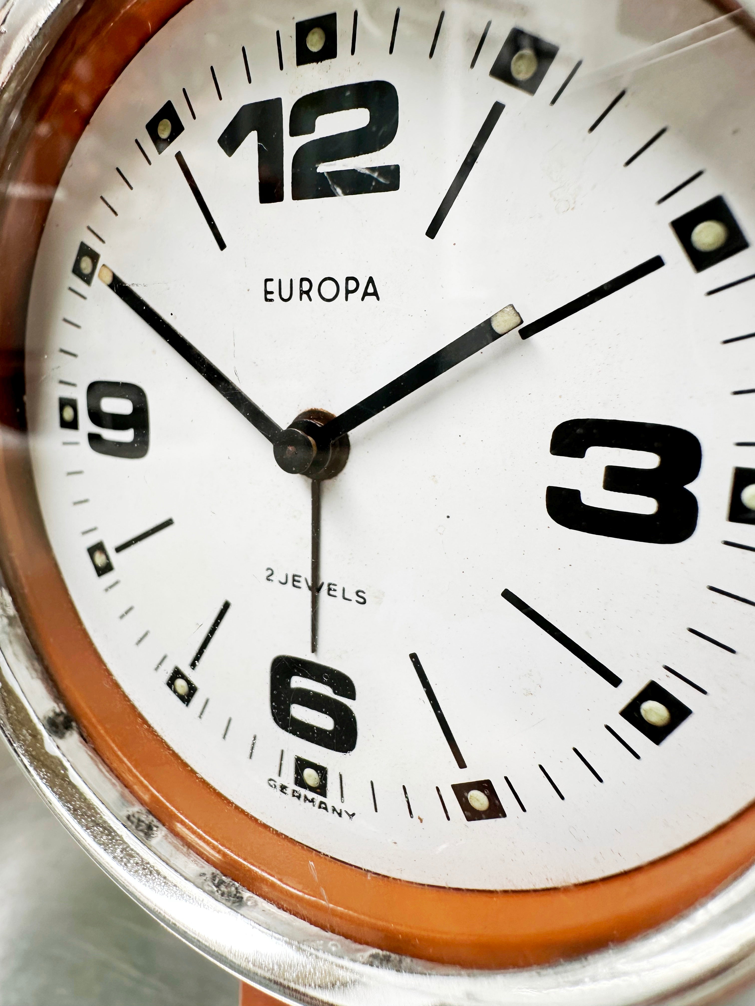 Vintage Europa CAT German Twin Bell Alarm Bedside Desk Clock | Adelaide Clocks