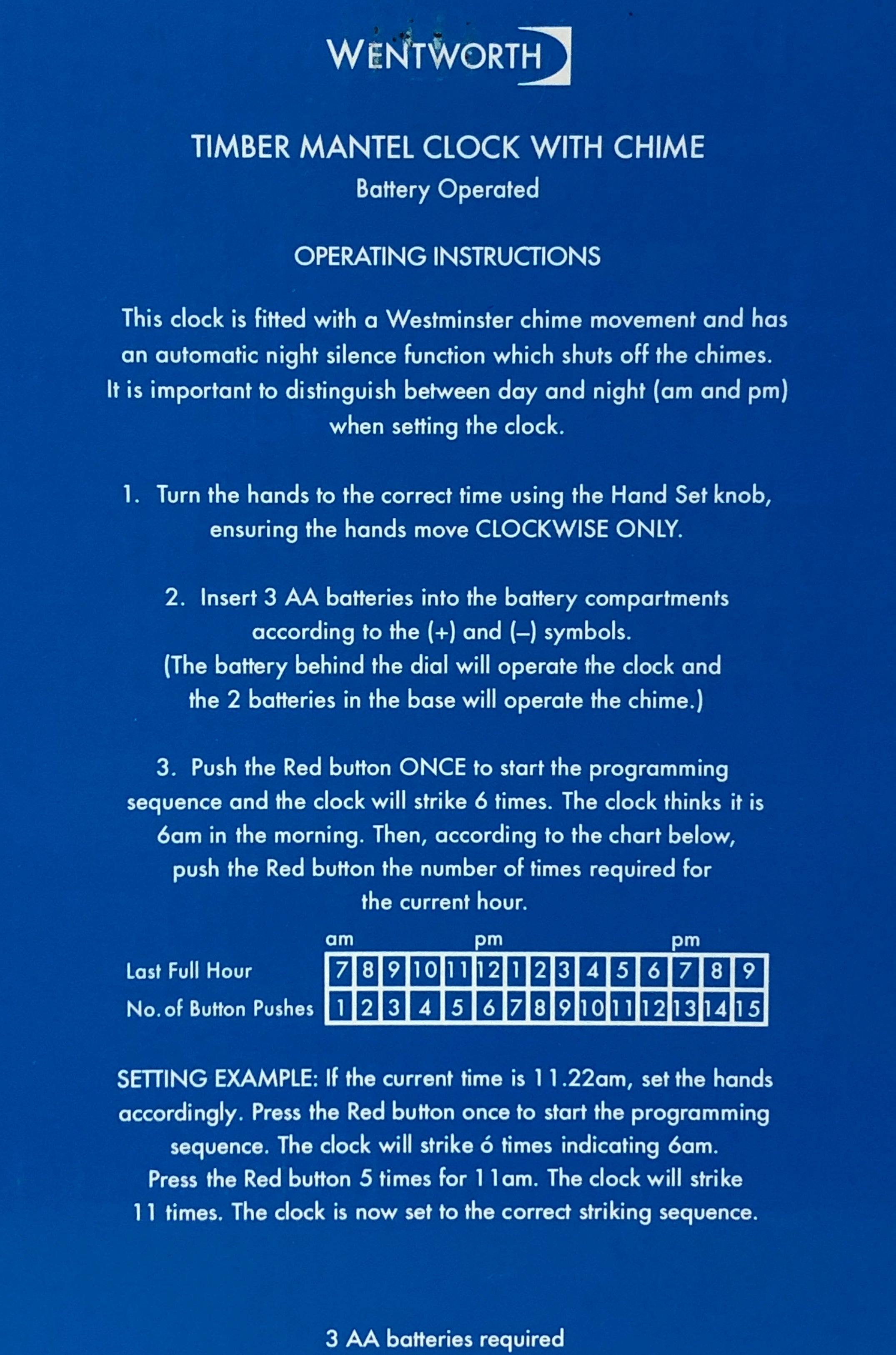 Vintage Wentworth Westminster Chime Quartz Mantel Clock| Adelaide Clocks