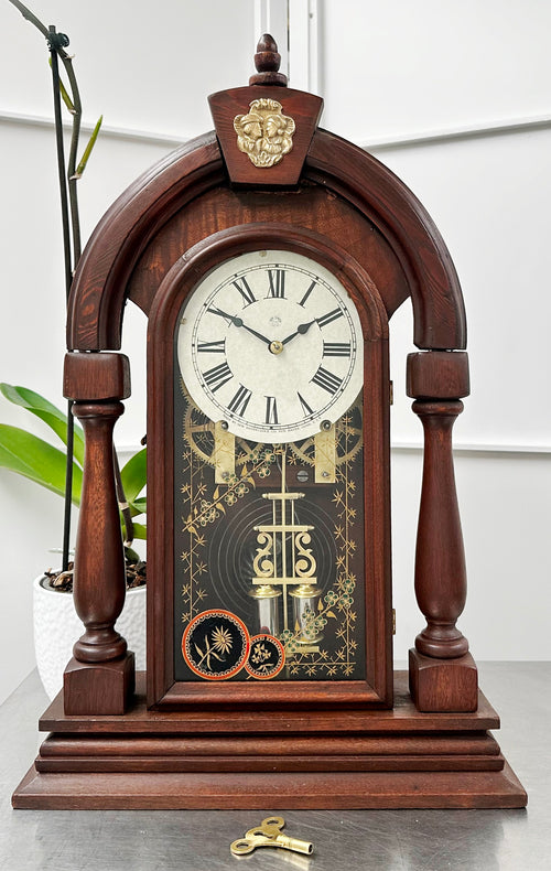 Antique New Haven Hammer on Coil Pendulum Mantel Clock | Adelaide Clocks