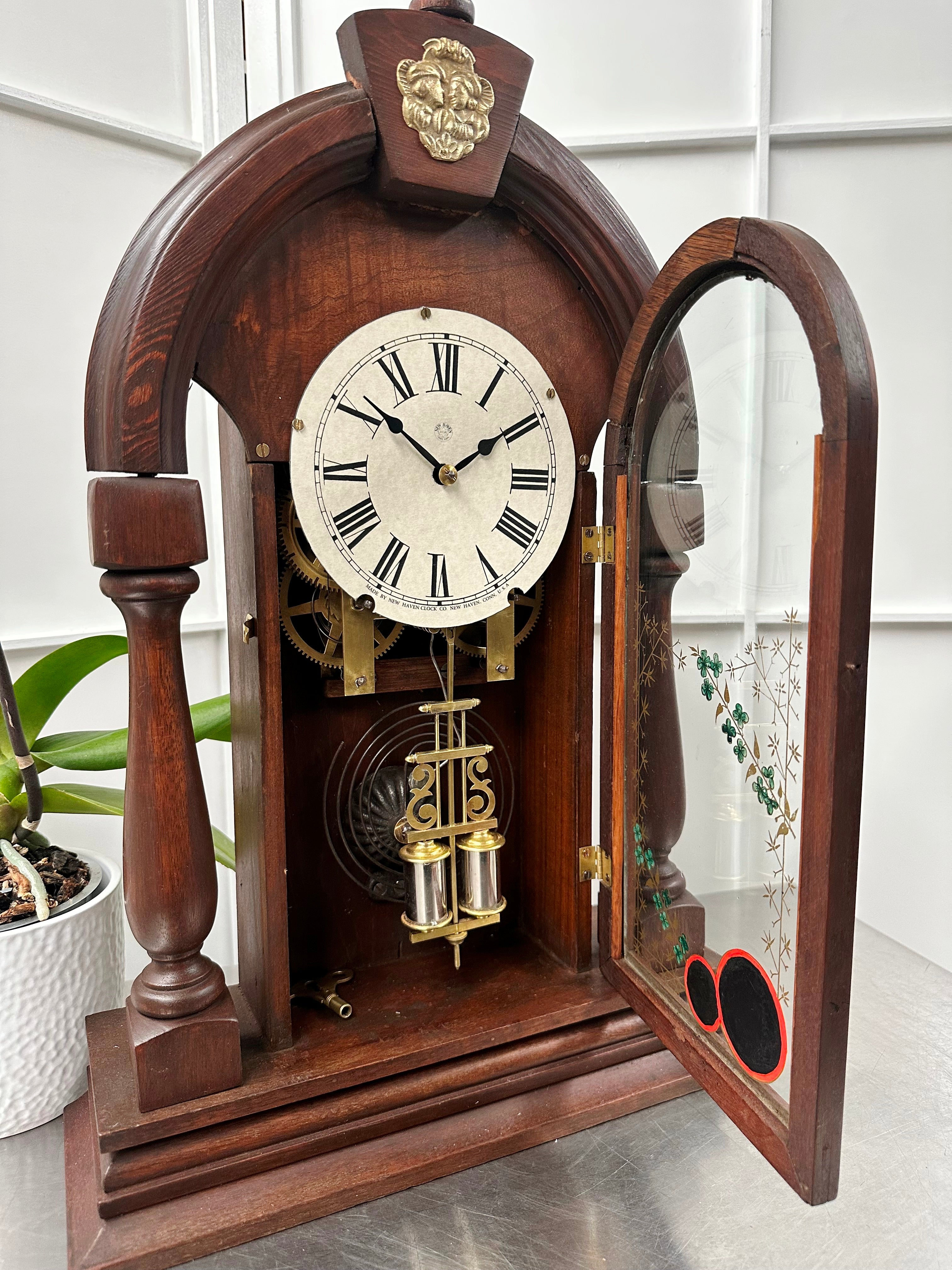 Antique New Haven Hammer on Coil Pendulum Mantel Clock | Adelaide Clocks