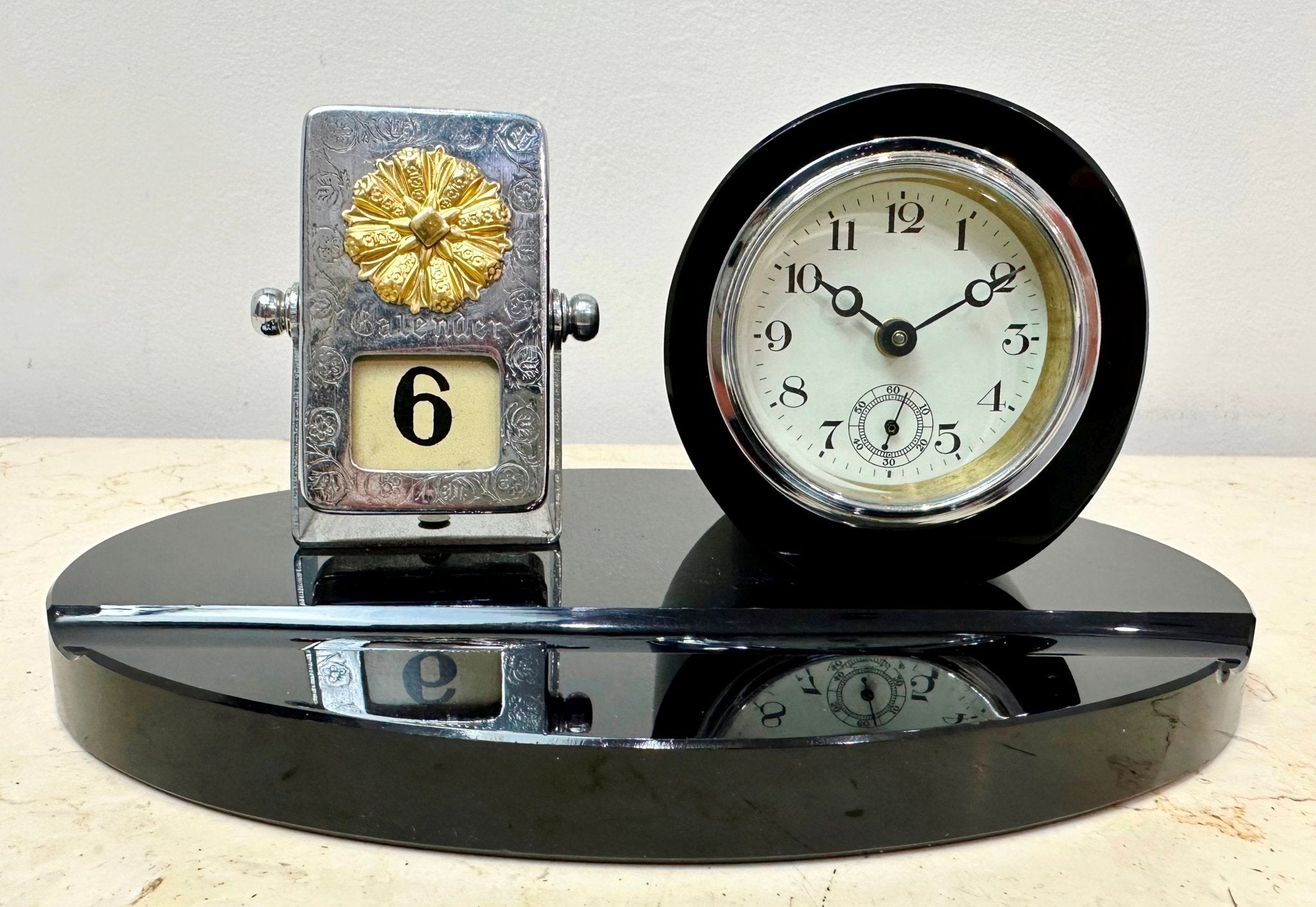 Clock 784 Vintage Marble Perpetual Flip Calendar with Desk Clock | Adelaide Clocks