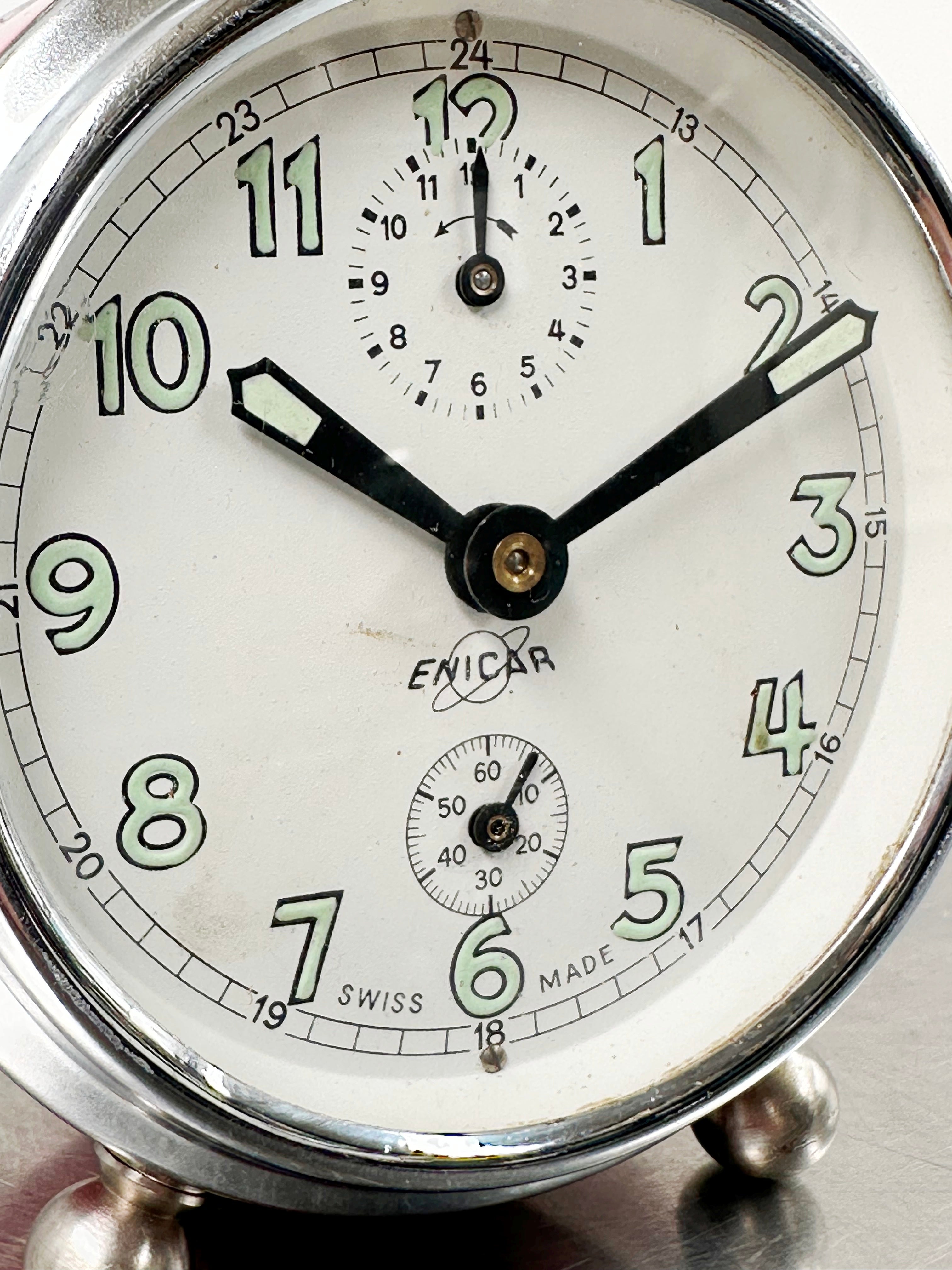 Vintage ENICAR Swiss Made Alarm Desk Clock | Adelaide Clocks