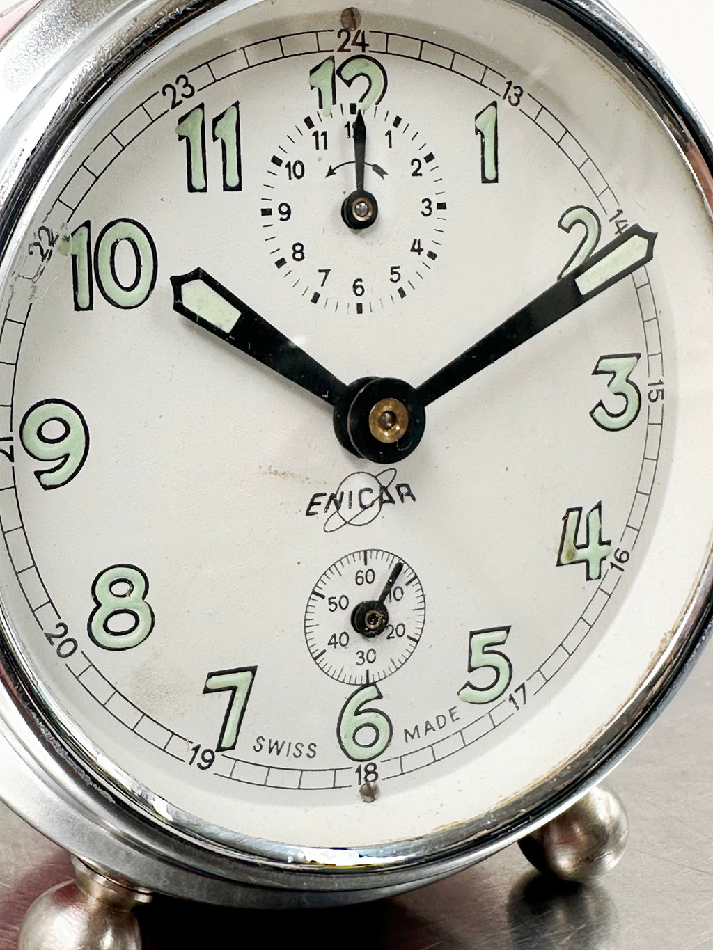 Vintage ENICAR Swiss Made Alarm Desk Clock | Adelaide Clocks