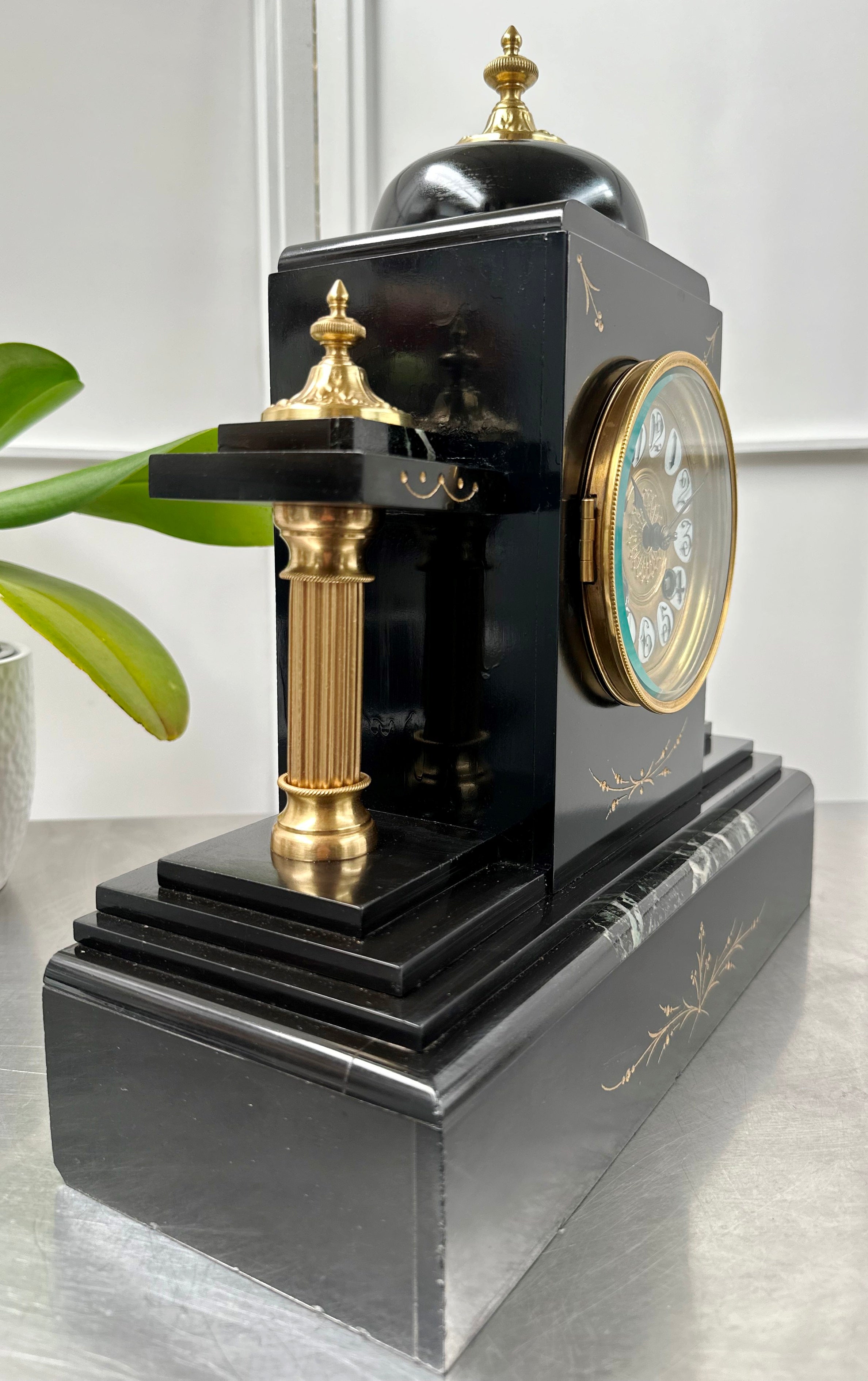 Antique French Slate with Marble Hammer on Coil Strike Pendulum Mantel Clock | Adelaide Clocks