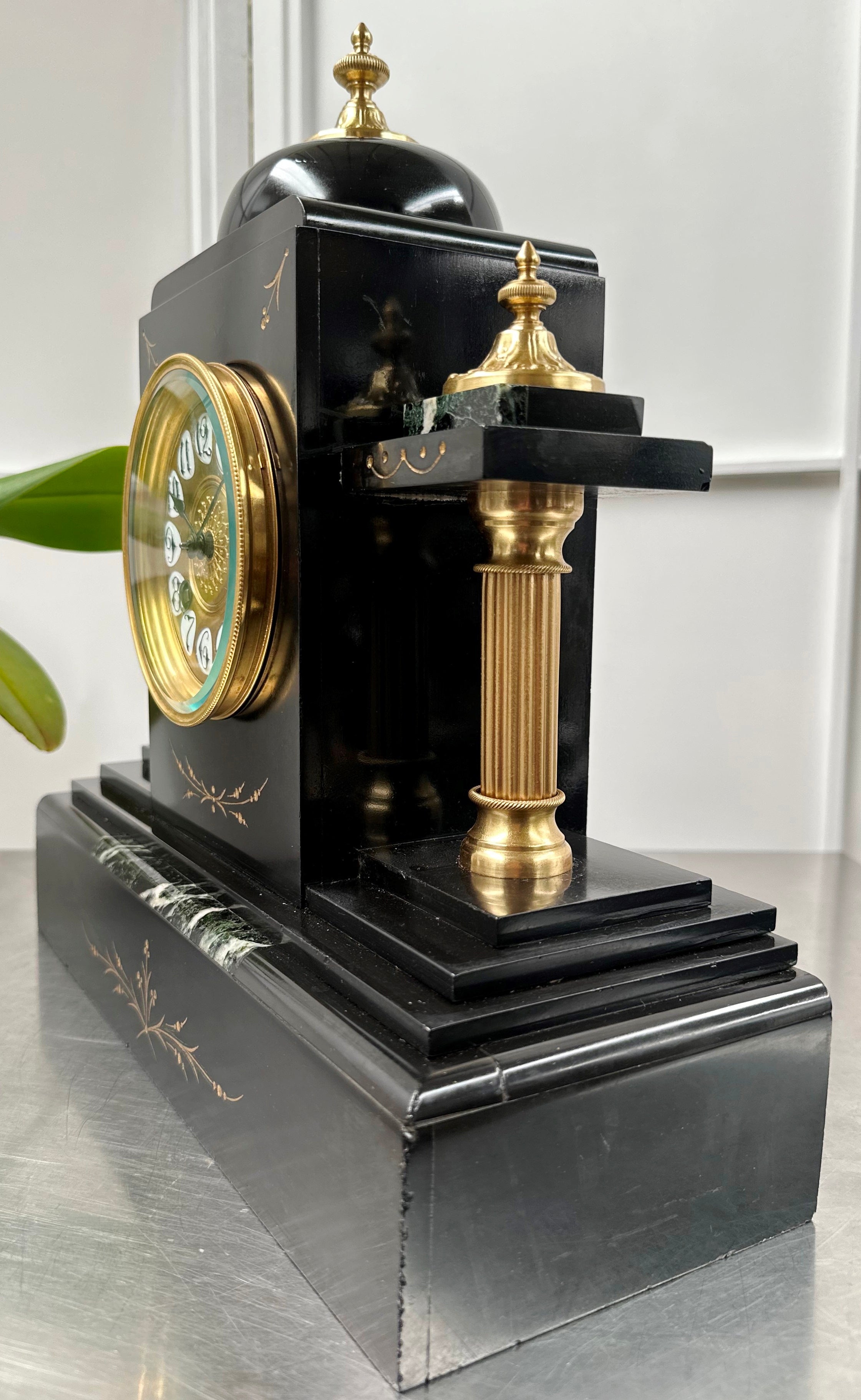 Antique French Slate with Marble Hammer on Coil Strike Pendulum Mantel Clock | Adelaide Clocks