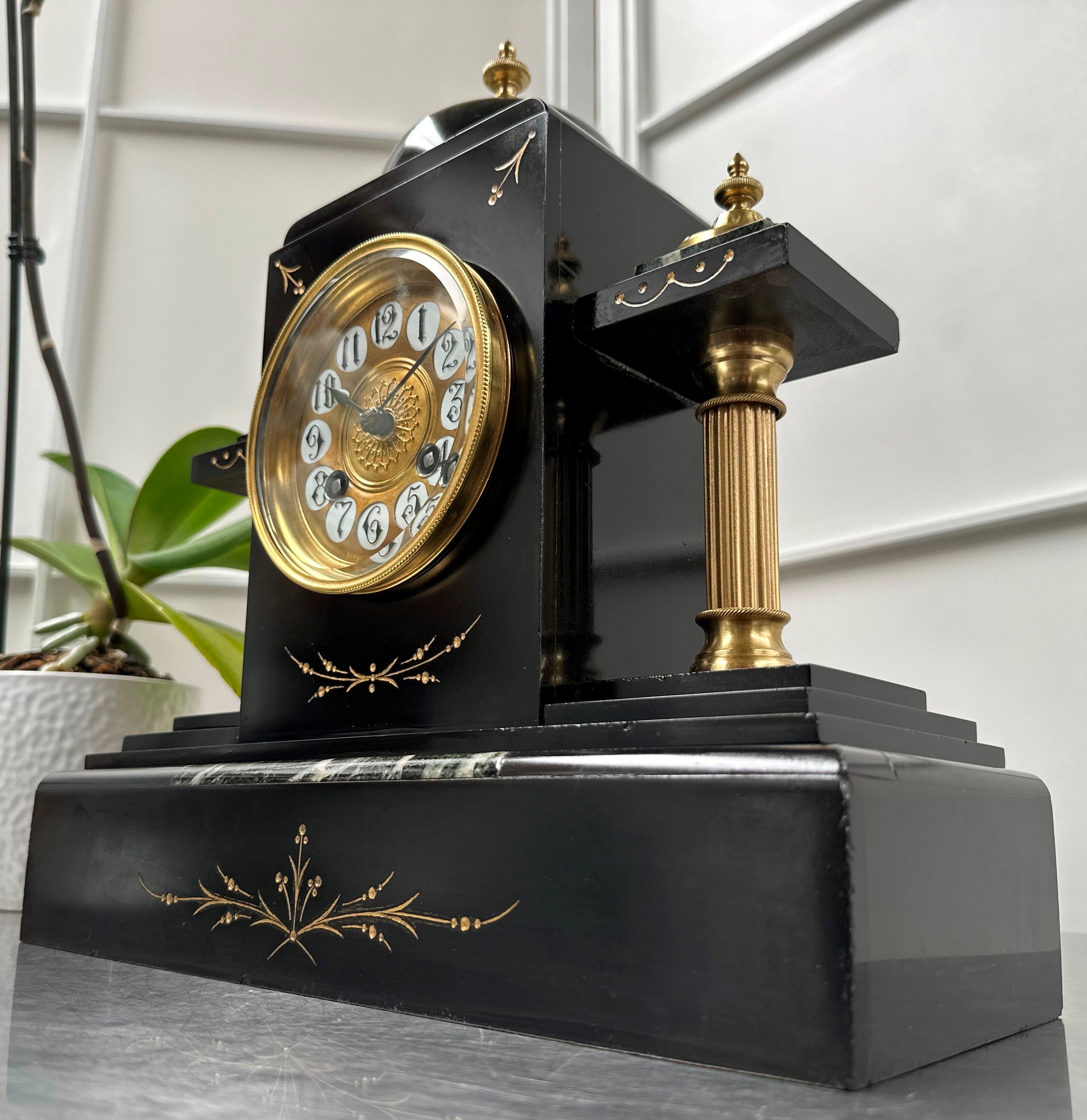 Antique French Slate with Marble Hammer on Coil Strike Pendulum Mantel Clock | Adelaide Clocks