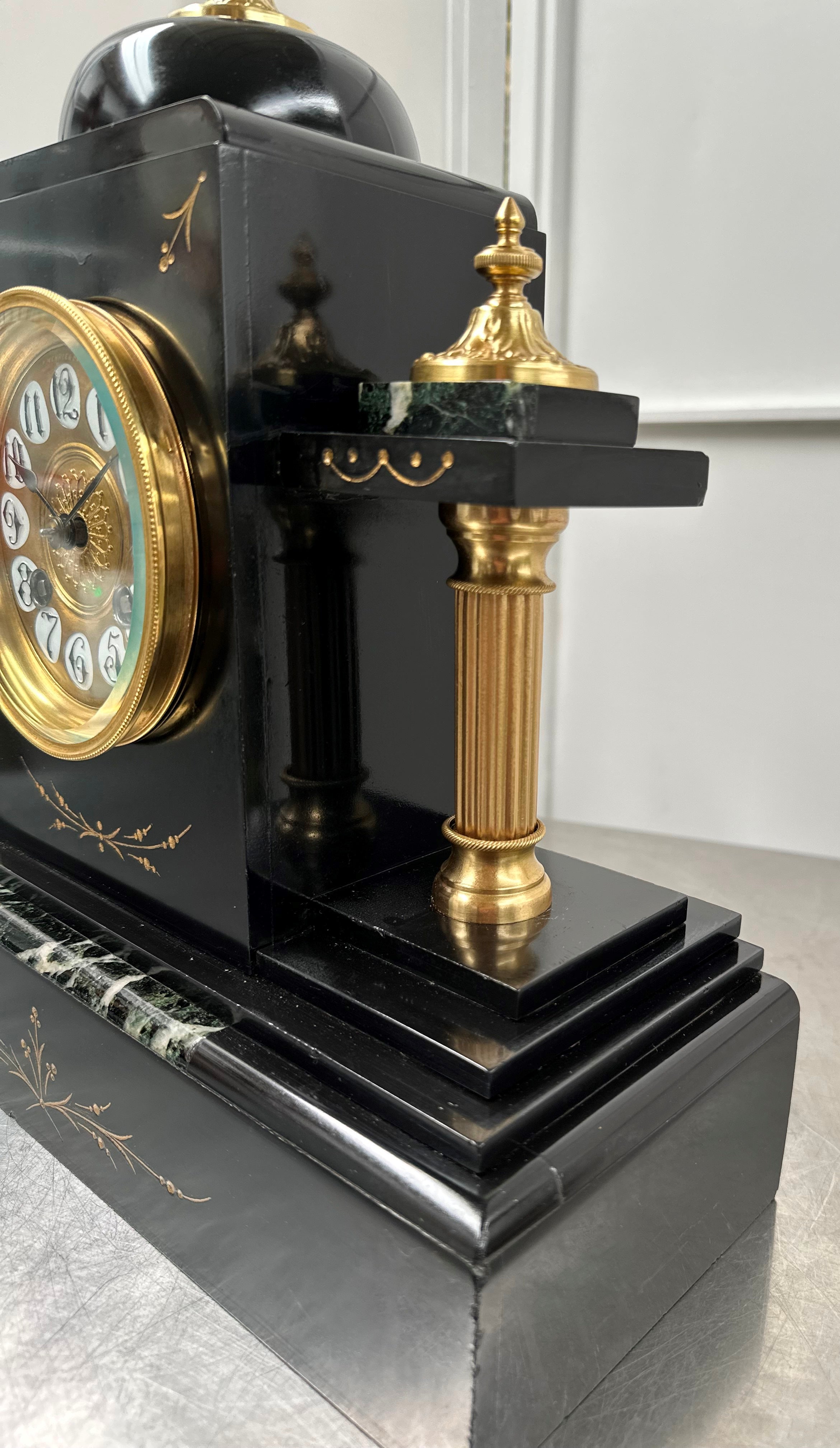 Antique French Slate with Marble Hammer on Coil Strike Pendulum Mantel Clock | Adelaide Clocks