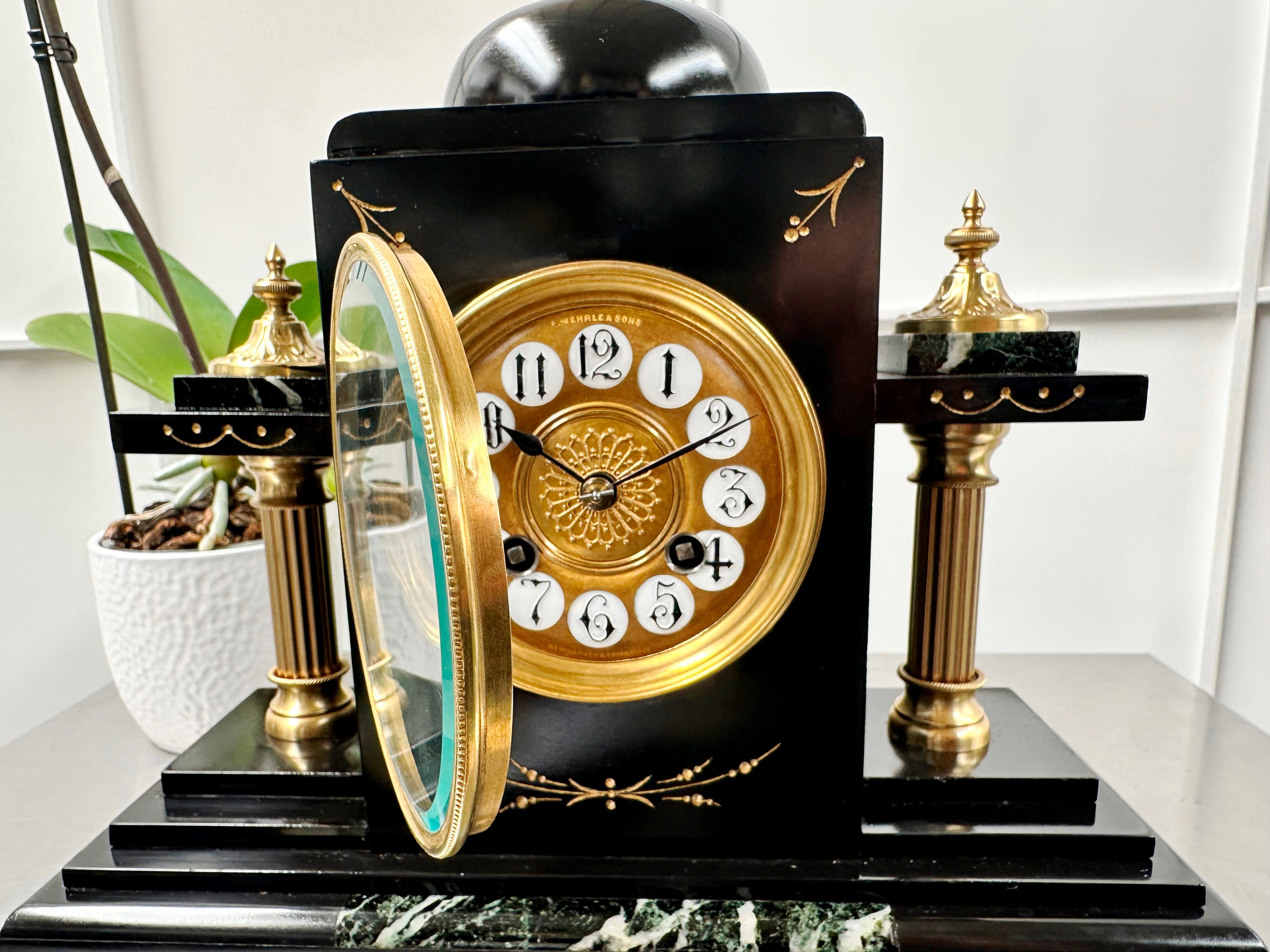 Antique French Slate with Marble Hammer on Coil Strike Pendulum Mantel Clock | Adelaide Clocks