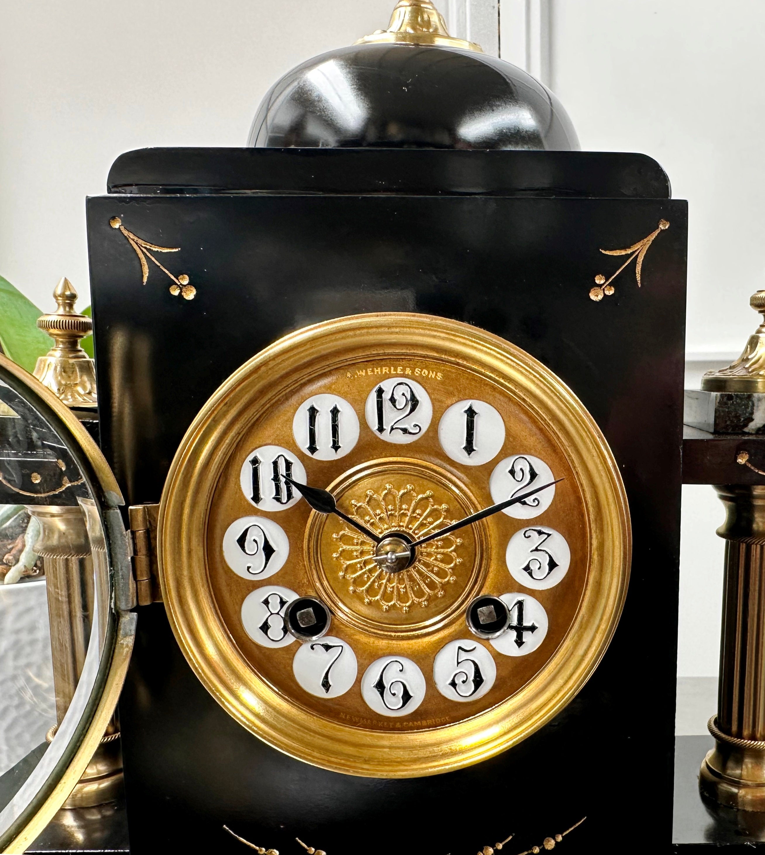 Antique French Slate with Marble Hammer on Coil Strike Pendulum Mantel Clock | Adelaide Clocks