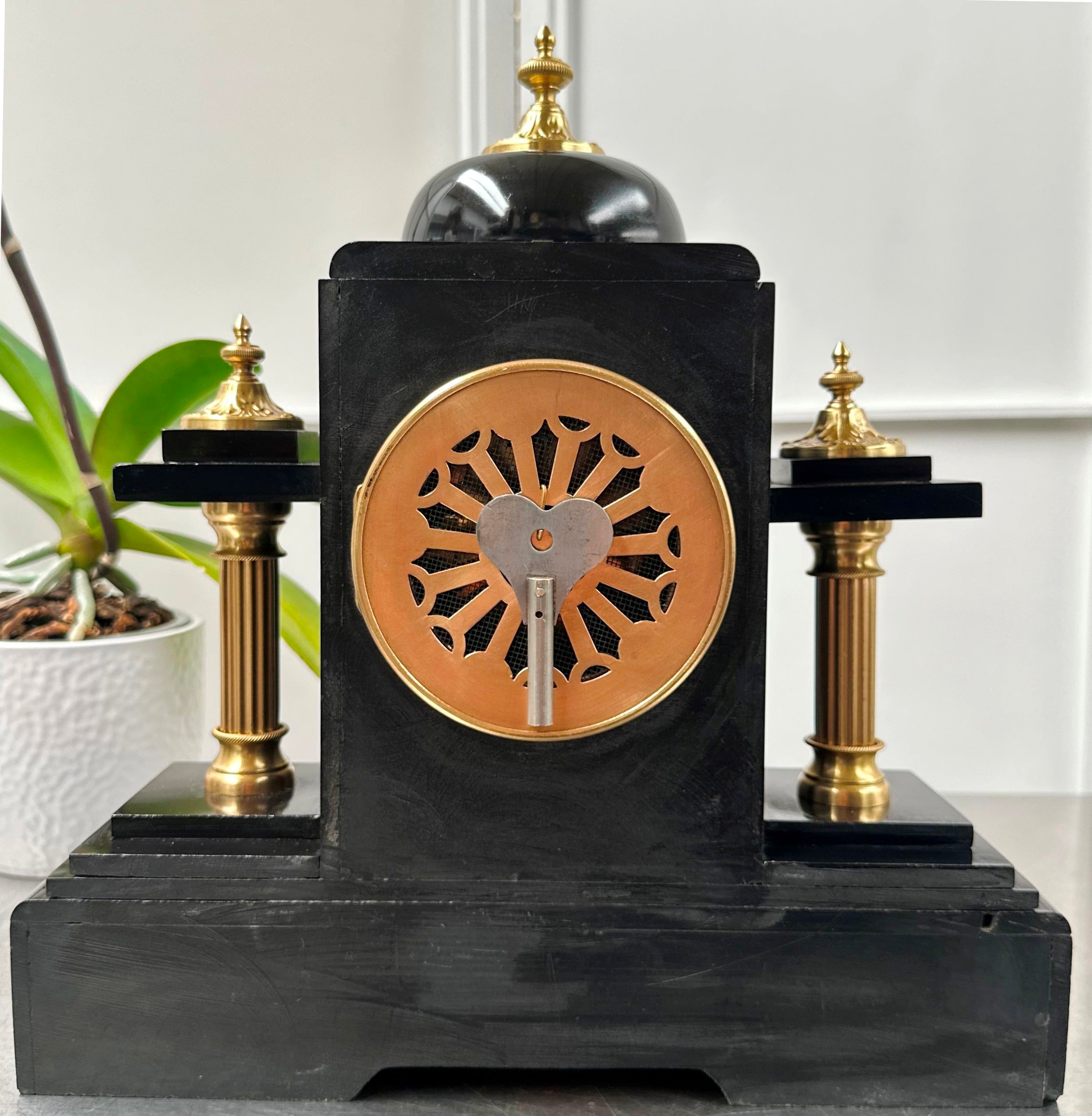 Antique French Slate with Marble Hammer on Coil Strike Pendulum Mantel Clock | Adelaide Clocks