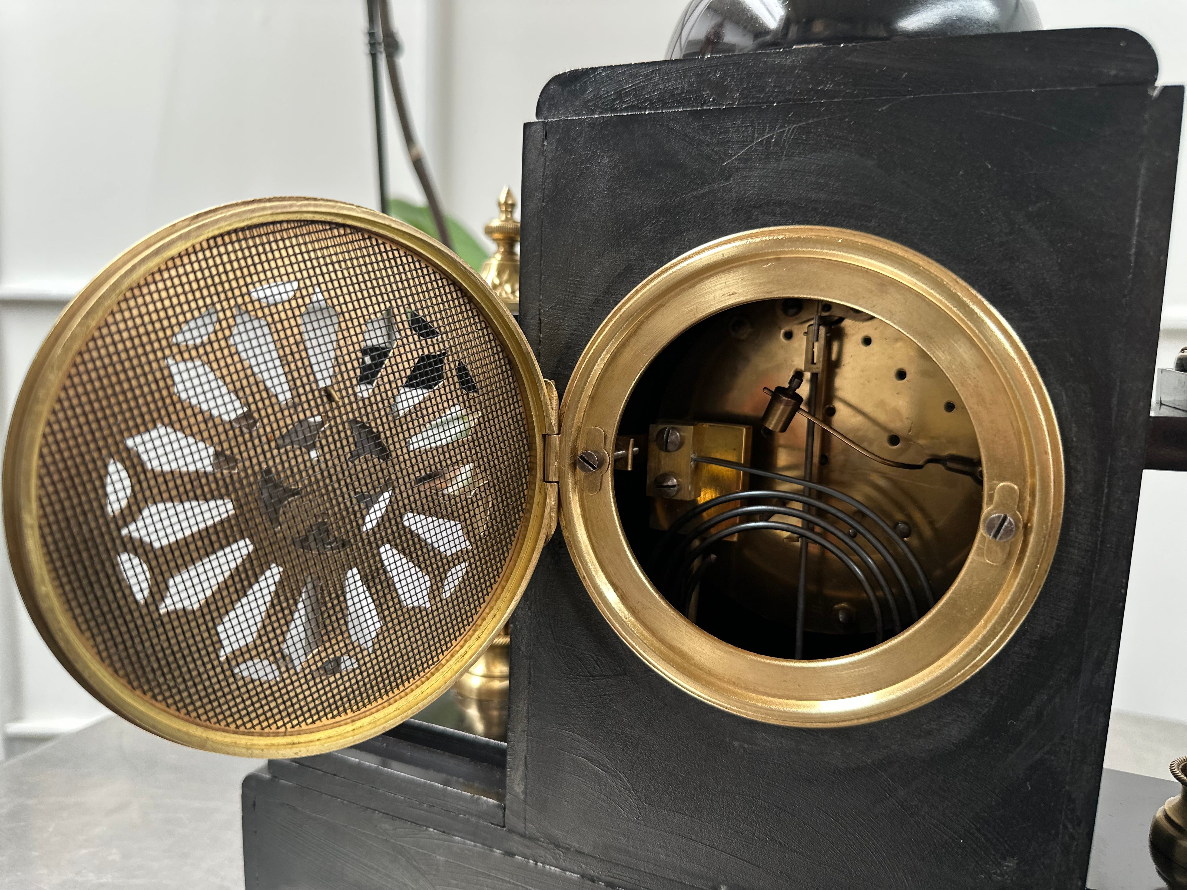 Antique French Slate with Marble Hammer on Coil Strike Pendulum Mantel Clock | Adelaide Clocks