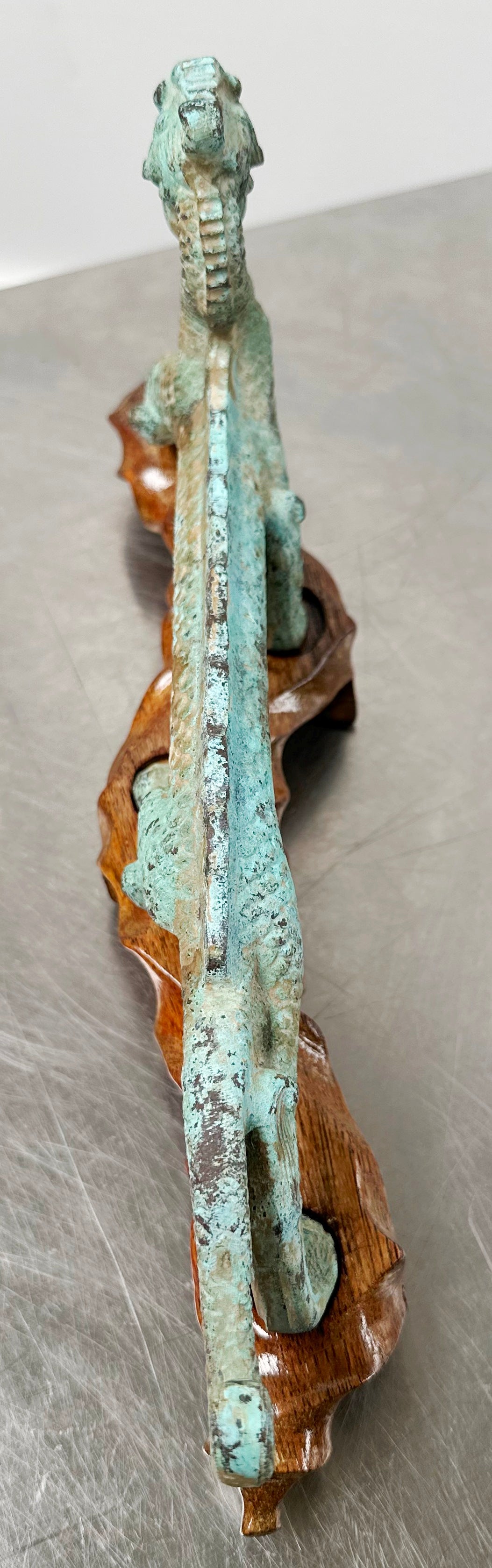 Vintage Chinese Bronze Mystical Dragon on Wooden Stand | Adelaide Clocks