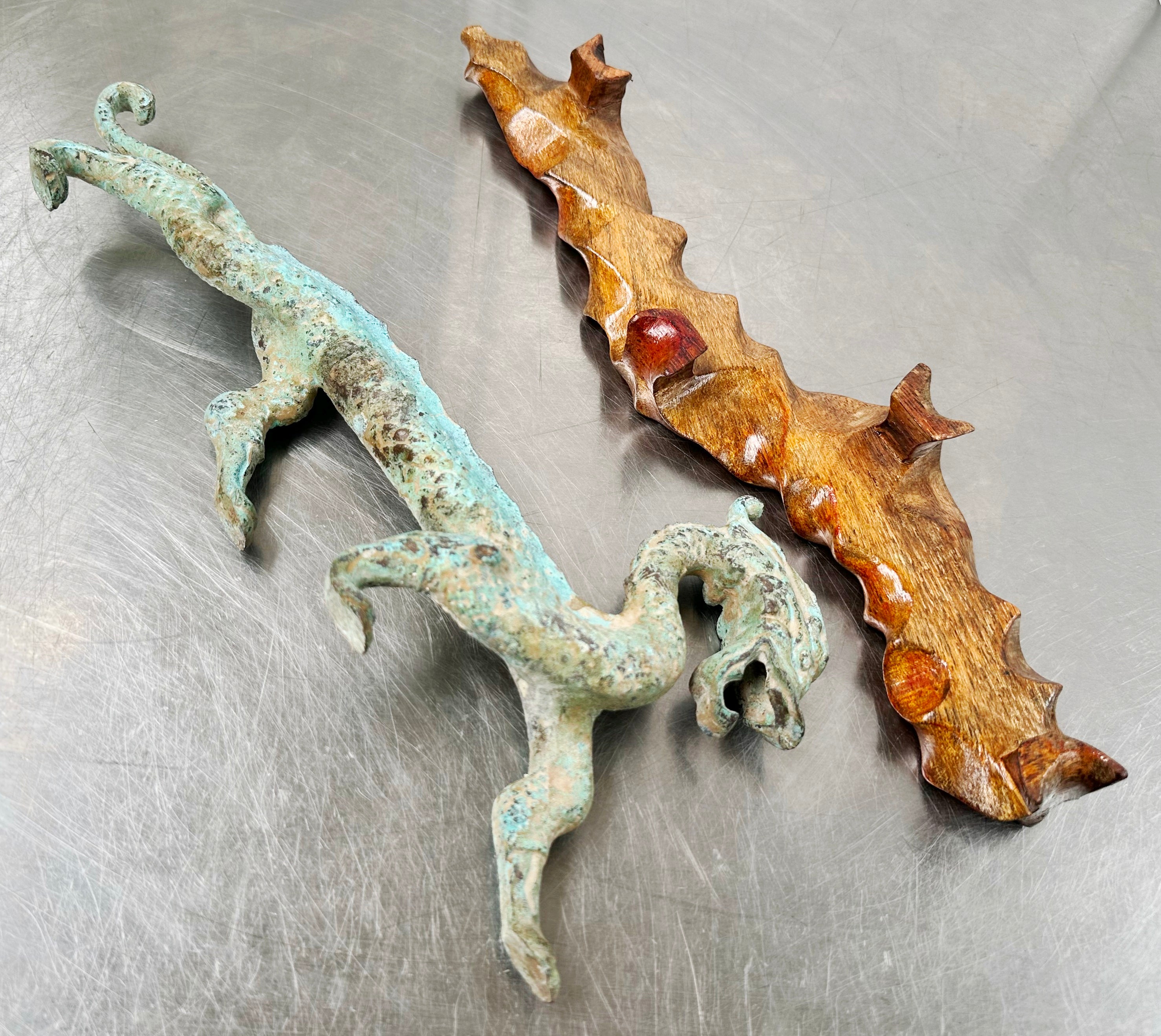 Vintage Chinese Bronze Mystical Dragon on Wooden Stand | Adelaide Clocks