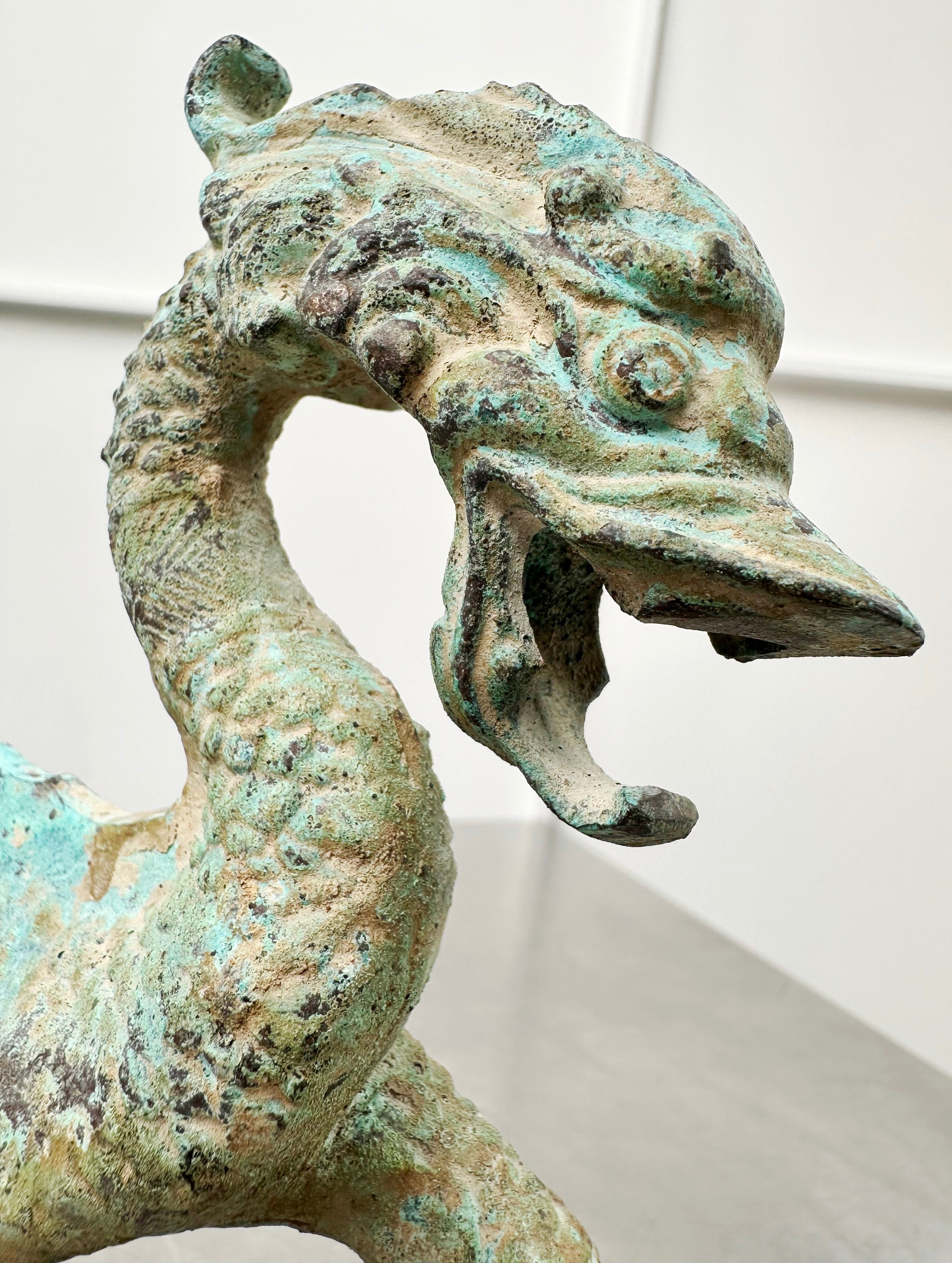 Vintage Chinese Bronze Mystical Dragon on Wooden Stand | Adelaide Clocks