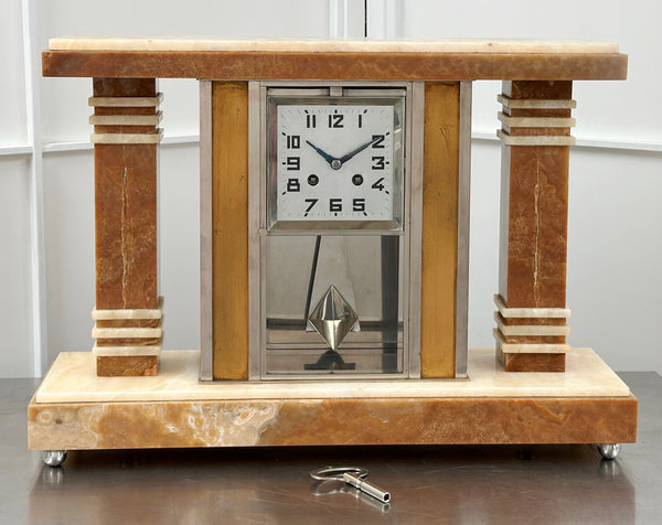 Vintage Art Deco Alabaster Bell Chime French Mantel Clock | Adelaide Clocks