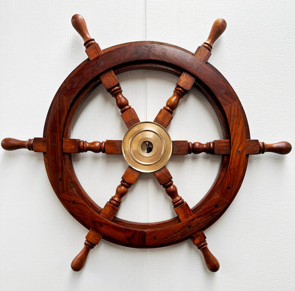 Vintage Wooden Ships Steering Wheel Wall Hanging | Adelaide Clocks
