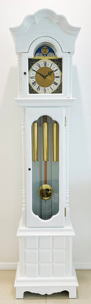 Vintage Moon Phase White Grandfather Clock, West, Whitt & St Mich Chimes | Adelaide Clocks