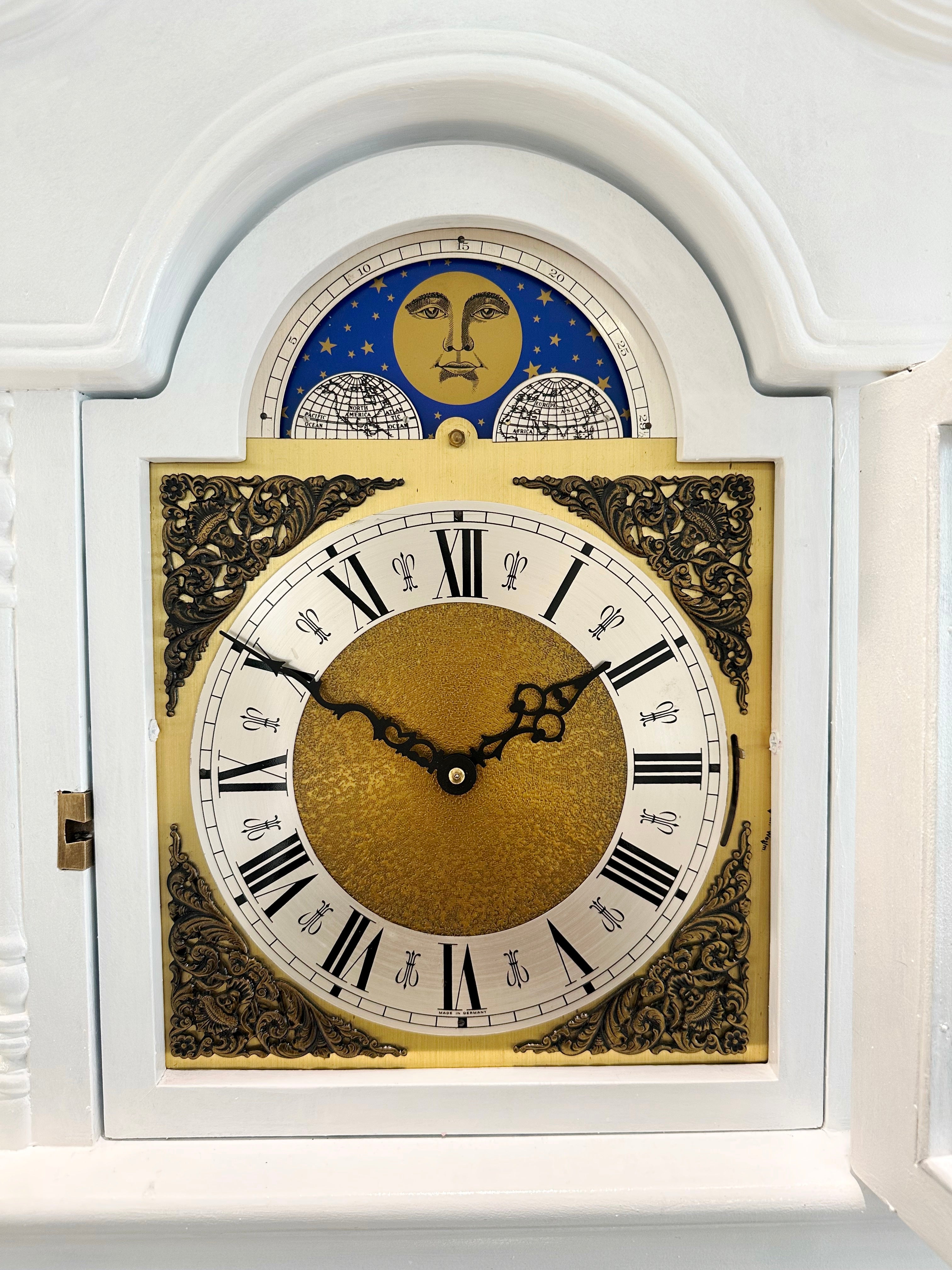 Vintage Moon Phase White Grandfather Clock, West, Whitt & St Mich Chimes | Adelaide Clocks