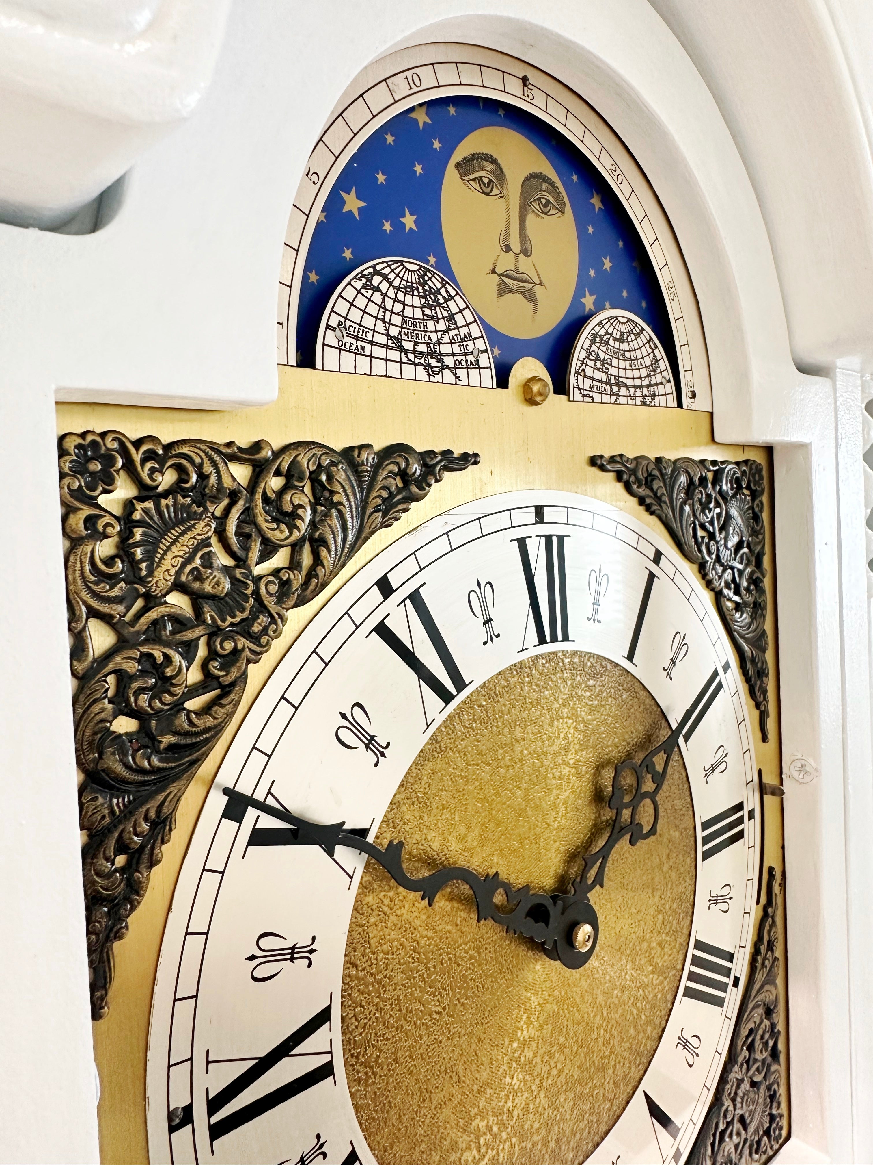 Vintage Moon Phase White Grandfather Clock, West, Whitt & St Mich Chimes | Adelaide Clocks