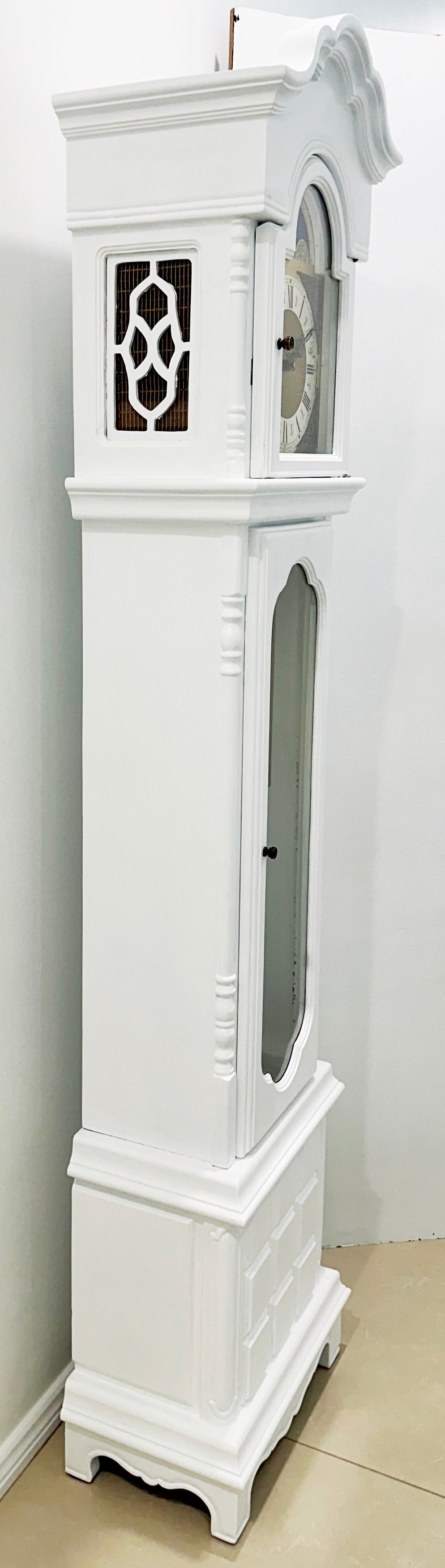 Vintage Moon Phase White Grandfather Clock, West, Whitt & St Mich Chimes | Adelaide Clocks