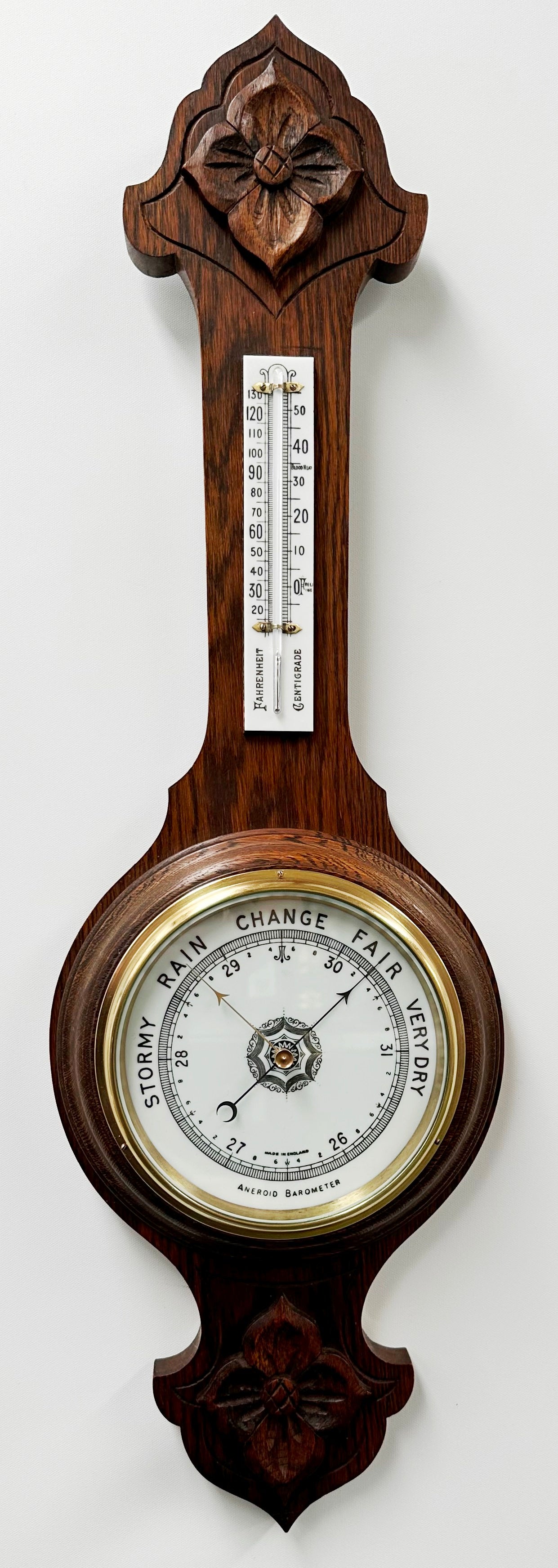 Antique Aneroid Barometer Thermometer Made in England | Adelaide Clocks