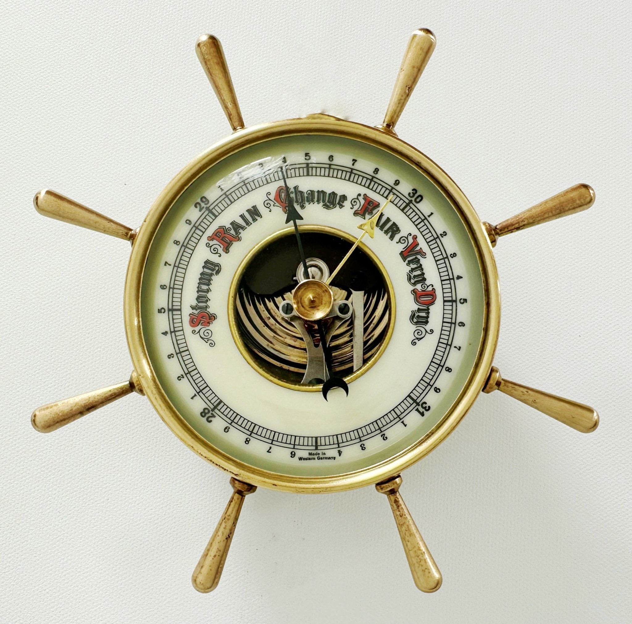 Vintage Brass Ships Wheel German Wall Barometer | Adelaide Clocks