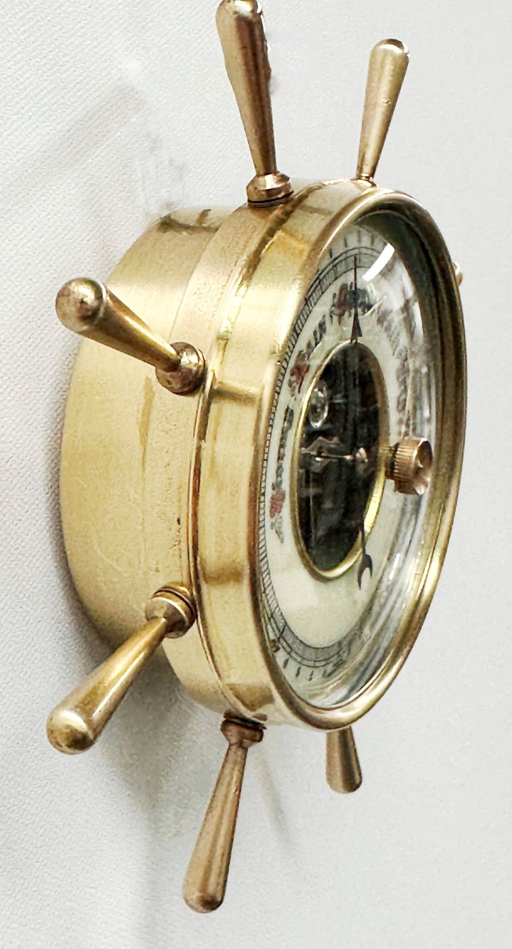 Vintage Brass Ships Wheel German Wall Barometer | Adelaide Clocks