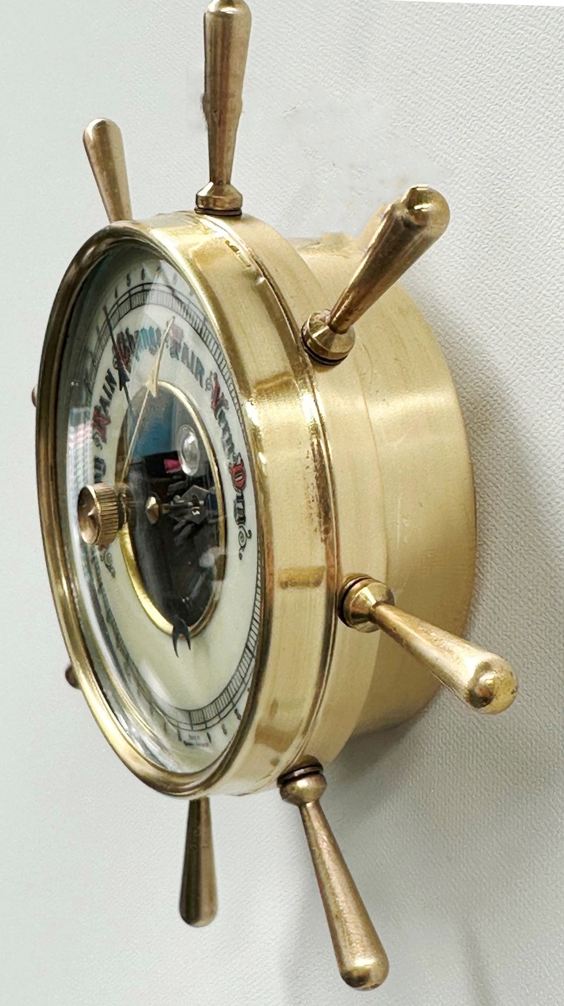 Vintage Brass Ships Wheel German Wall Barometer | Adelaide Clocks