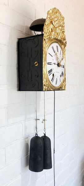Antique Comtoise / Morbier French Pendulum Bell Strike Wall Clock | eXibit collection