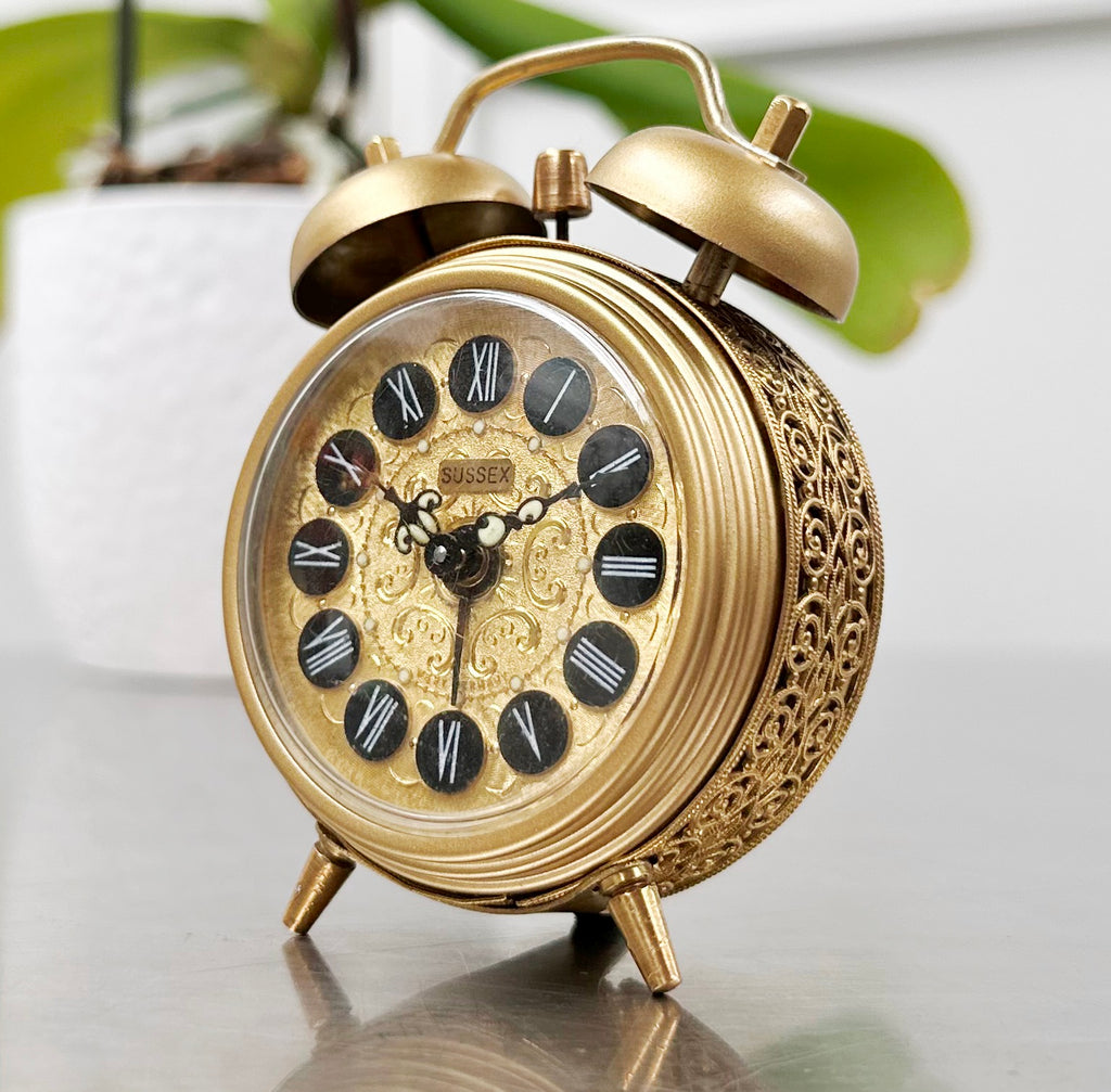 Vintage SUSSEX Twin Bell German Alarm Desk Clock | Adelaide Clocks