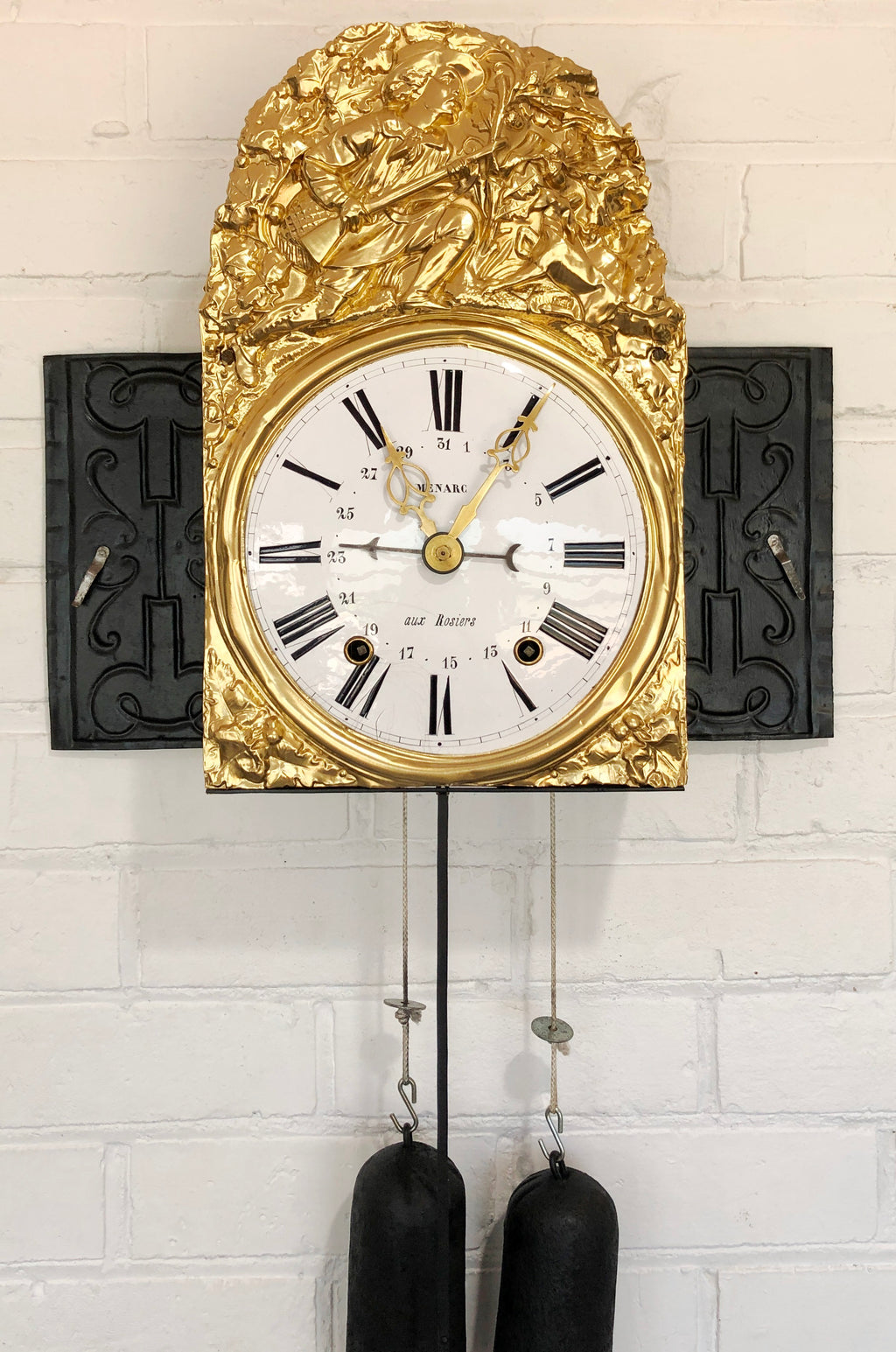 Antique Comtoise / Morbier French Pendulum Bell Strike Wall Clock | eXibit collection