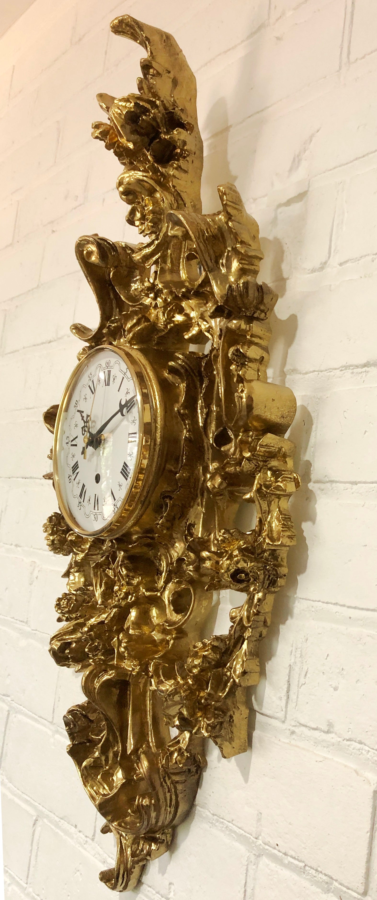 Vintage Ornate Figural Floral Gold Battery Wall Clock | Adelaide Clocks