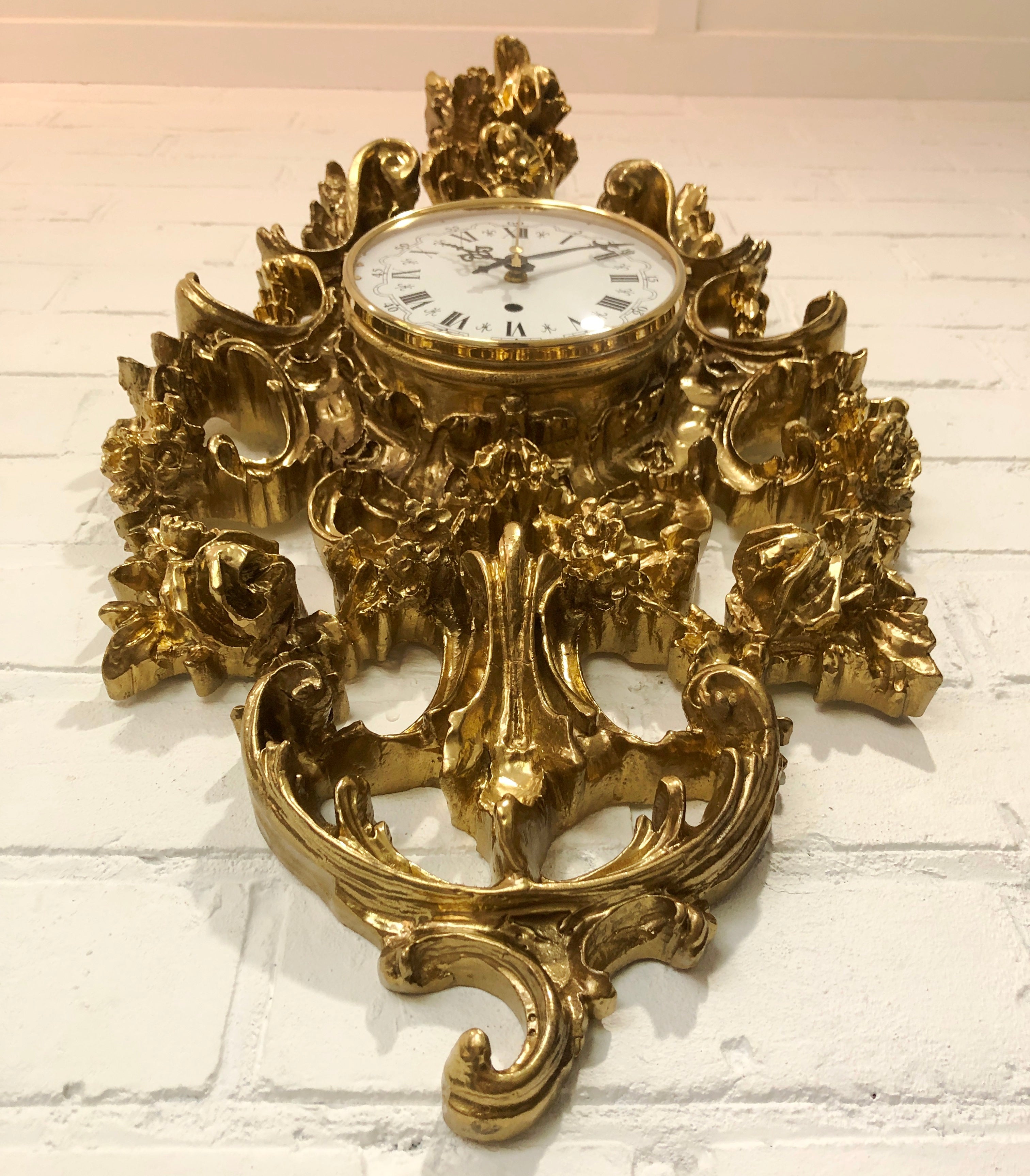 Vintage Ornate Figural Floral Gold Battery Wall Clock | Adelaide Clocks